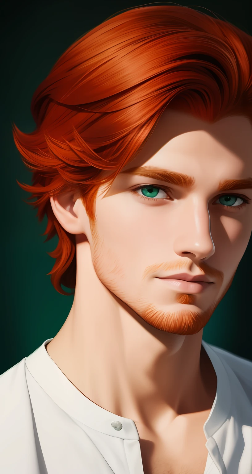 portraite of a. Young guy. redhead hair. Green eyes.