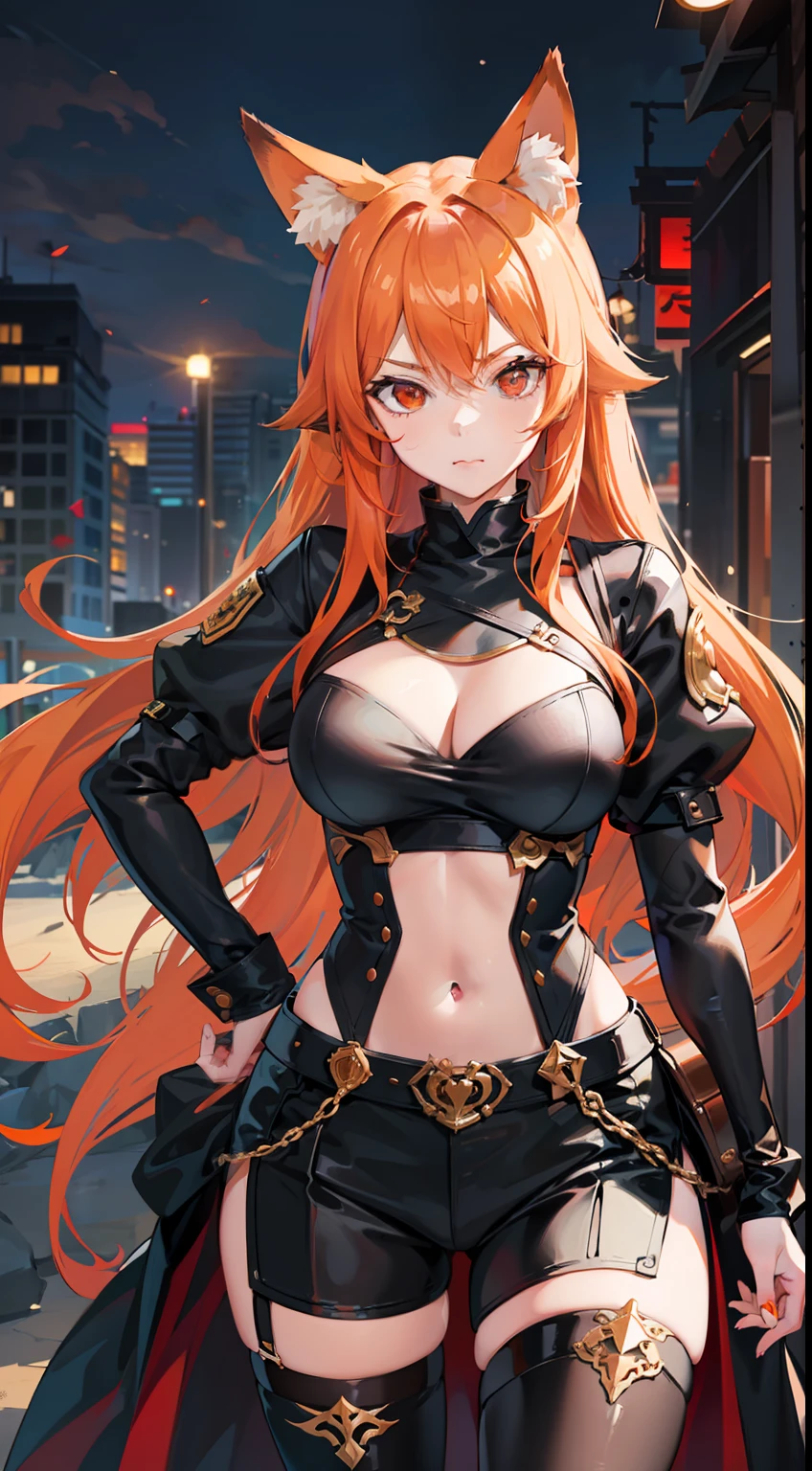Adult woman, llong orange hair, Fox ears, red-eyes, Tight Korean armor, anger, Masterpiece, hiquality