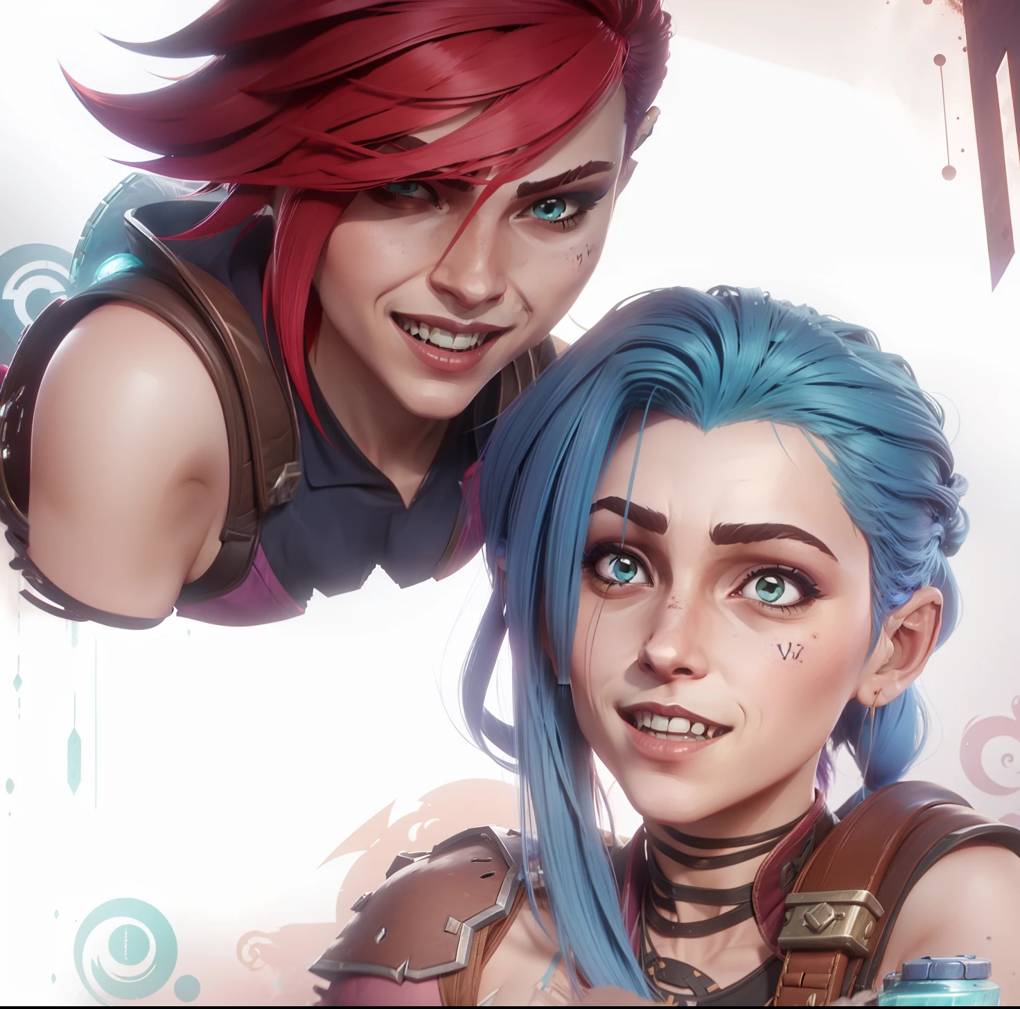 2 garotas. Arcane. Vi e Jinx sorrindo. Arcane