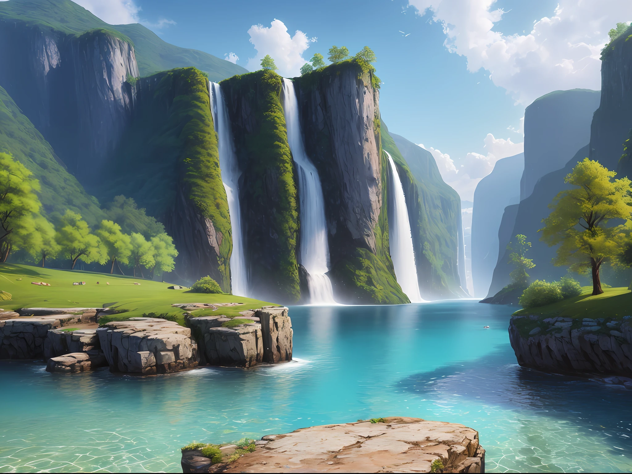landscape, water, (extremely detailed CG unity 8k wallpaper), most beautiful artwork in the world, professional majestic oil painting, intricate, High Detail, Sharp focus, dramatic, photorealistic painting art