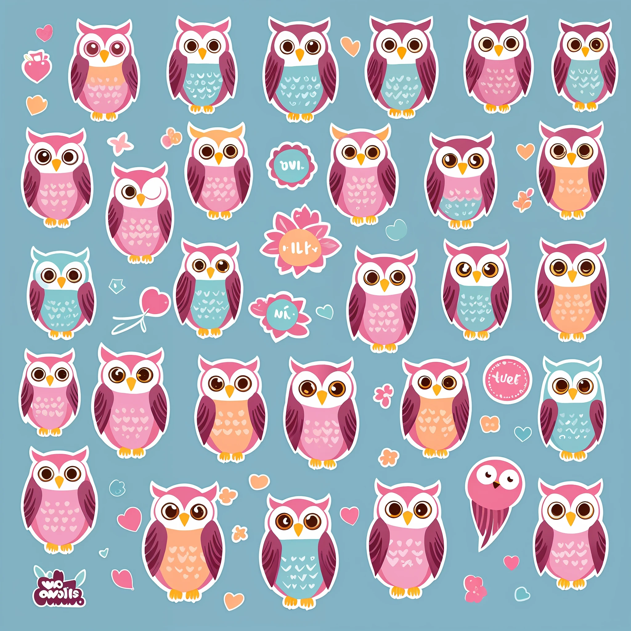 Cute owl stickers Very detailed, clean, high quality, sharp image