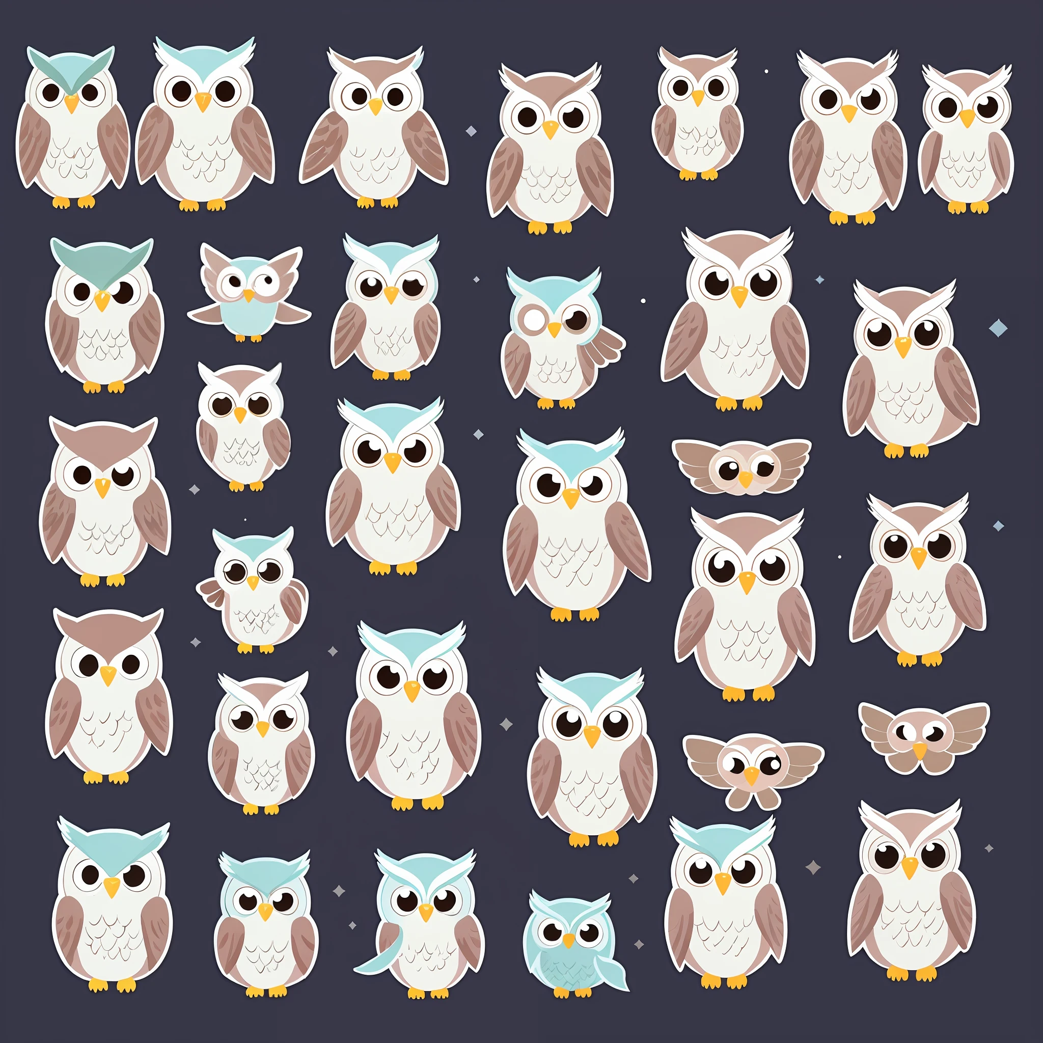 Cute owl stickers Very detailed, clean, high quality, sharp image