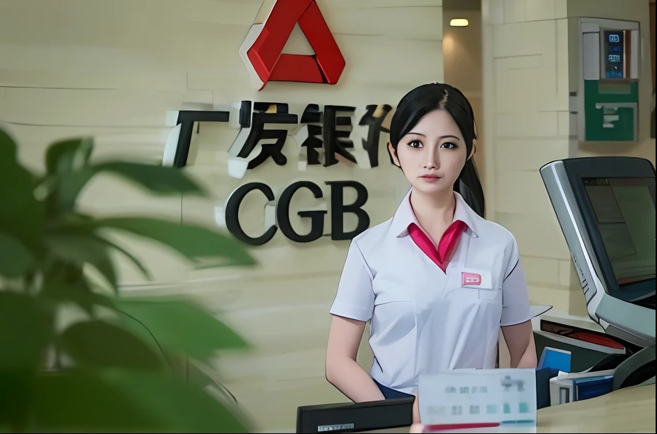 Woman standing in front of a bank counter, Coveralls, corporate photo, yintion j - jiang geping, guangjian huang, on a, Gemma Chen, Deborah, Zhang Pengzhen, vd, xintong chen, Li Zixin, CGA, jia