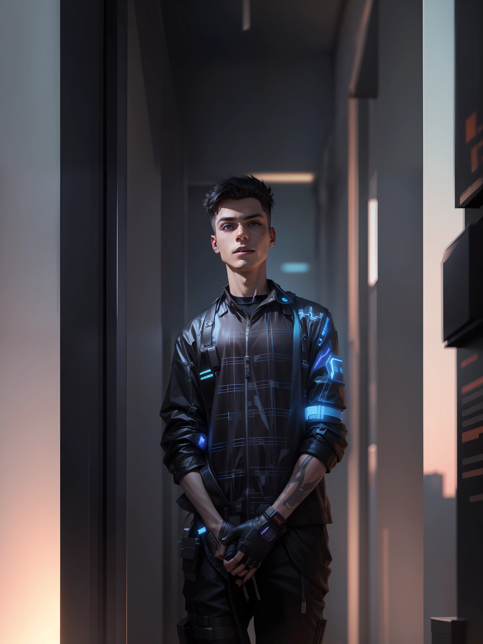 Change background cyberpunk cute boy , realistic face , High quality realistic ,8k ultra realistic,