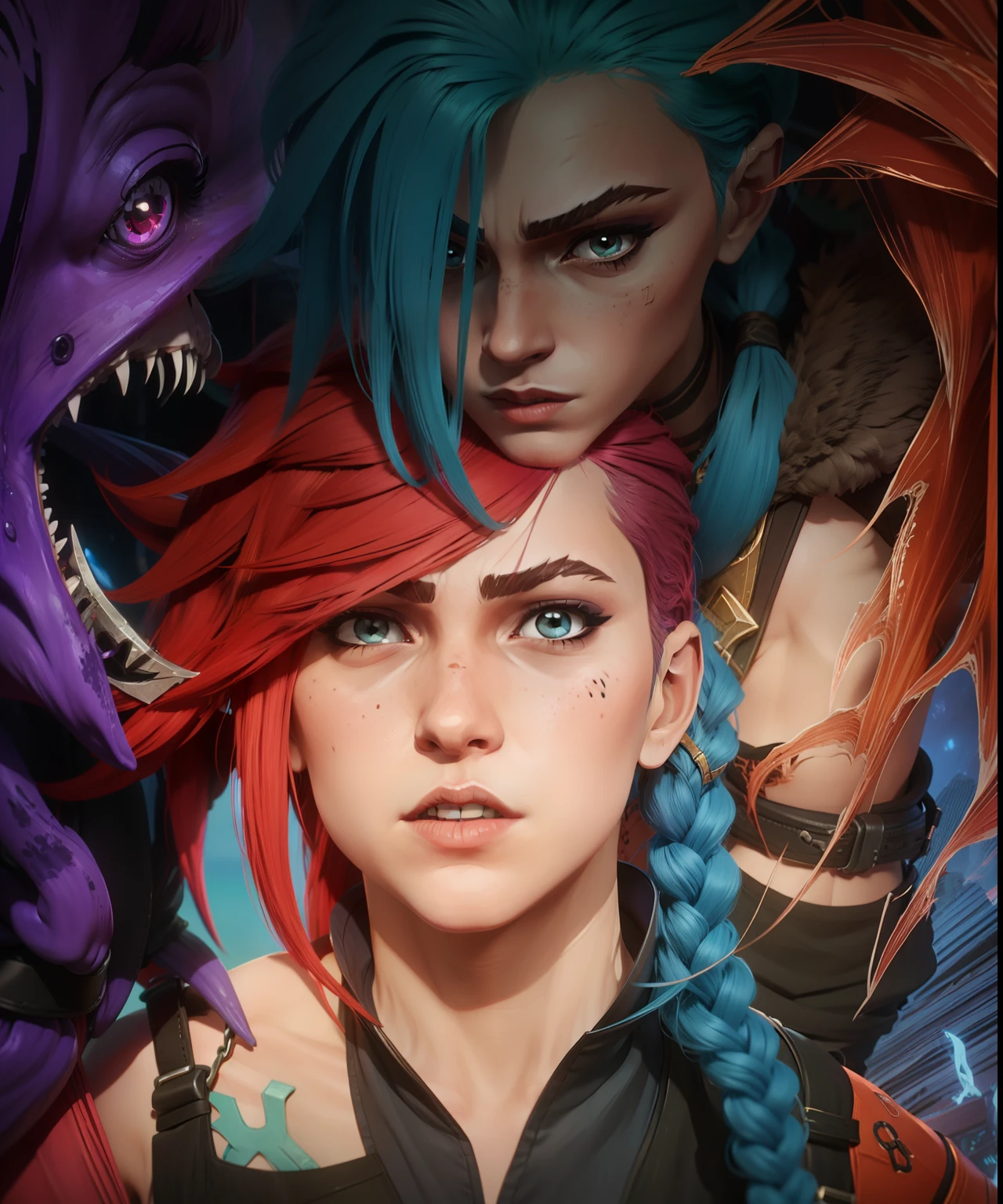 2 garotas. Arcane. Vi e Jinx. Arcane