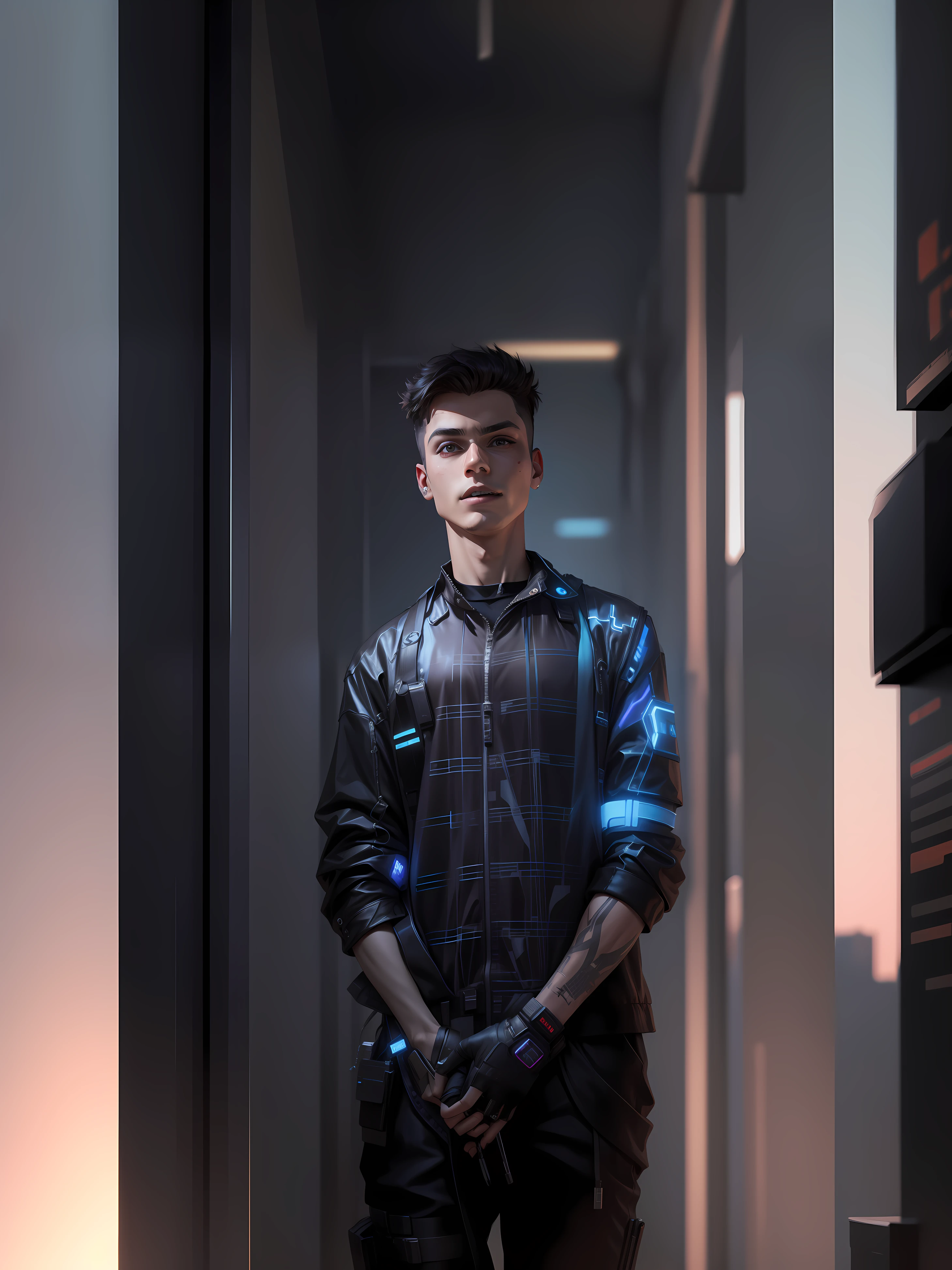 Change background cyberpunk cute boy , realistic face , High quality realistic ,8k ultra realistic,