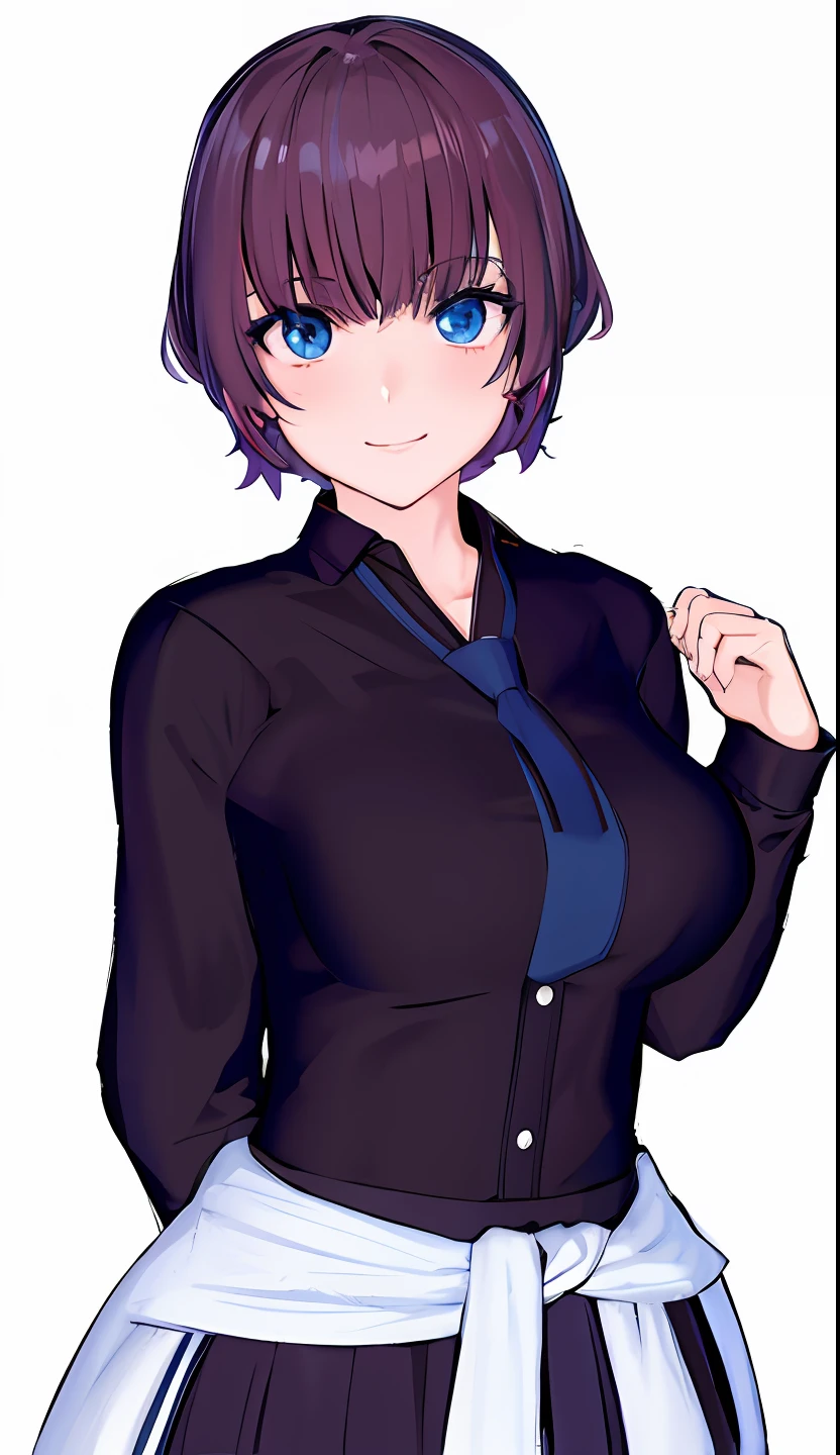 a smile、anime girl with blue eyes and a black jacket, anime moe art style, render of april, Smooth Anime CG Art, Casual pose, made with anime painter studio, full body portrait of a short!, Female protagonist 👀 :8, anime stylized, anime styled 3d, realistic young anime girl, Makoto, Misato Katsuragi, !!Full body portrait!!