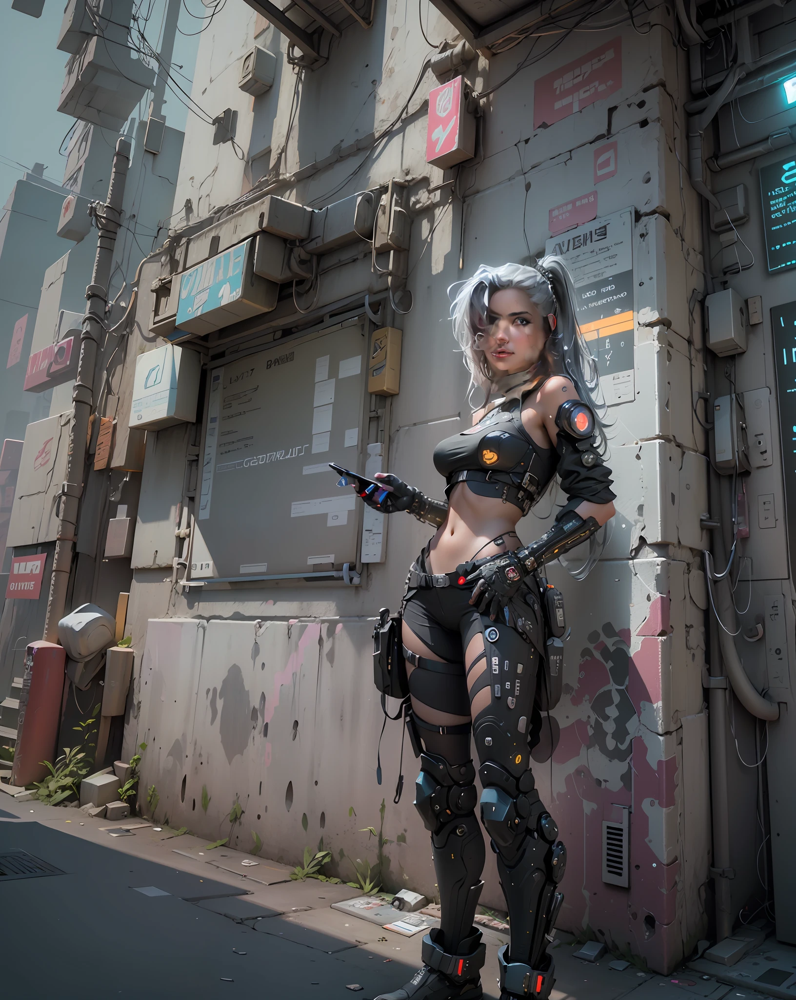 ((Best Quality)), ((Masterpiece)), (Very detailed:1.3), 3D, Beautiful (Cyberpunk:1.3) Female hacker, thick hair, half-exposed breasts, operating computer terminals, computer servers, LCD screens, fiber optic cables, corporate logos, HDR (High Dynamic Range), ray tracing, NVIDIA RTX, Super Resolution, Unreal 5, Subsurface scattering, PBR textures, Post processing, Anisotropic filtering, Depth of field, Maximum sharpness and sharpness, Multi-layered textures, Albedo and specular mapping, surface shading, accurate simulation of light-material interactions, perfect proportions, octane rendering, duotone lighting, low ISO, white balance, rule of thirds, wide aperture, 8K RAW, high efficiency sub-pixels, subpixel convolution, luminous particles,
