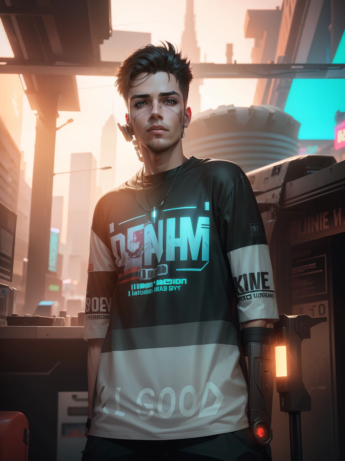 Change background cyberpunk handsome boy, realistic face, 8k, ultra realistic