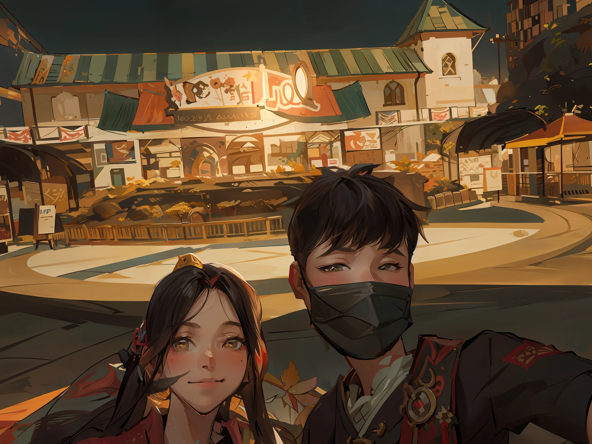Couple selfie,ancient wind,