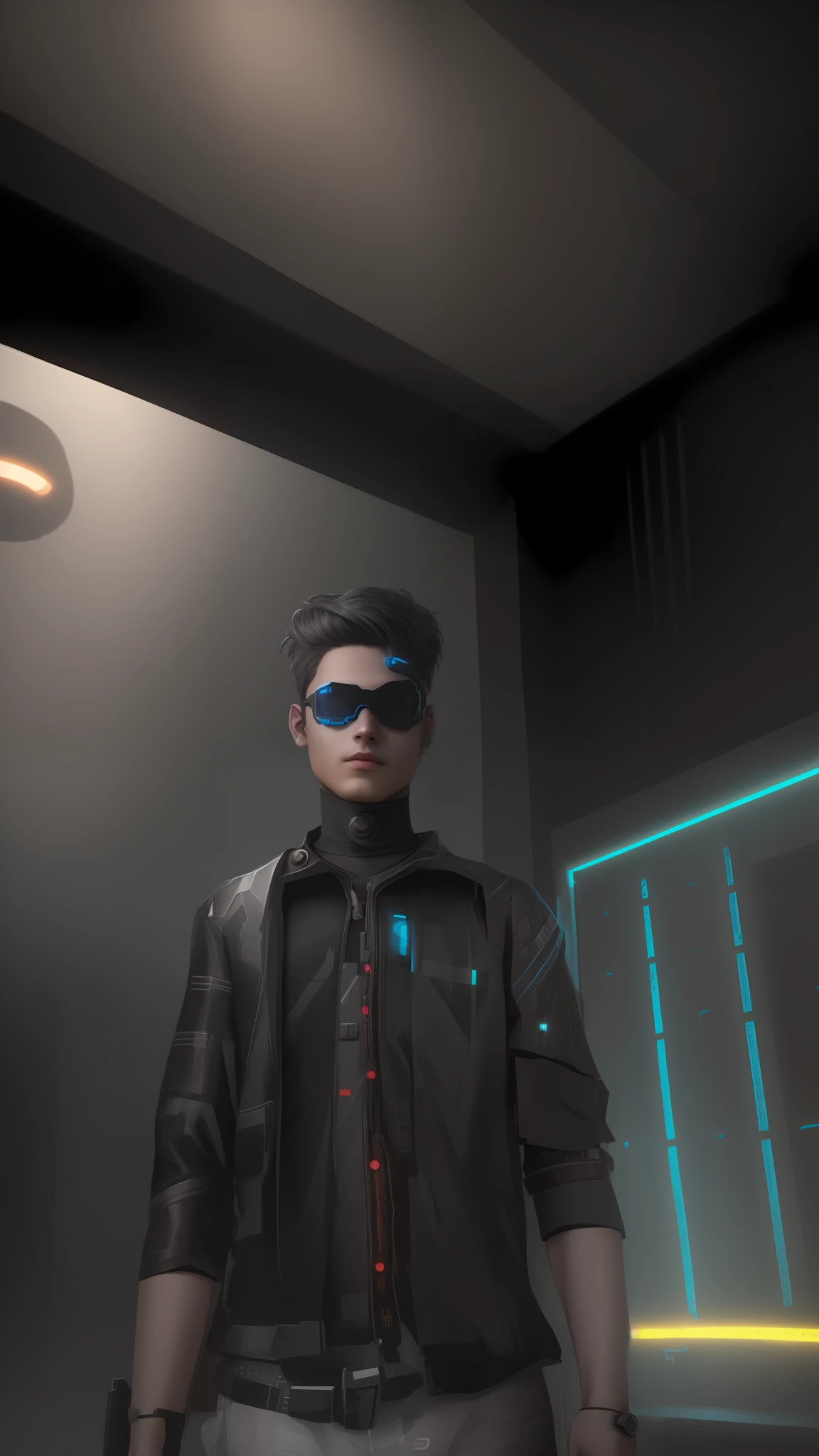 Change background cyberpunk cute boy , realistic face , High quality realistic ,8k ultra realistic, black goggles on eye , hindu traditional dress