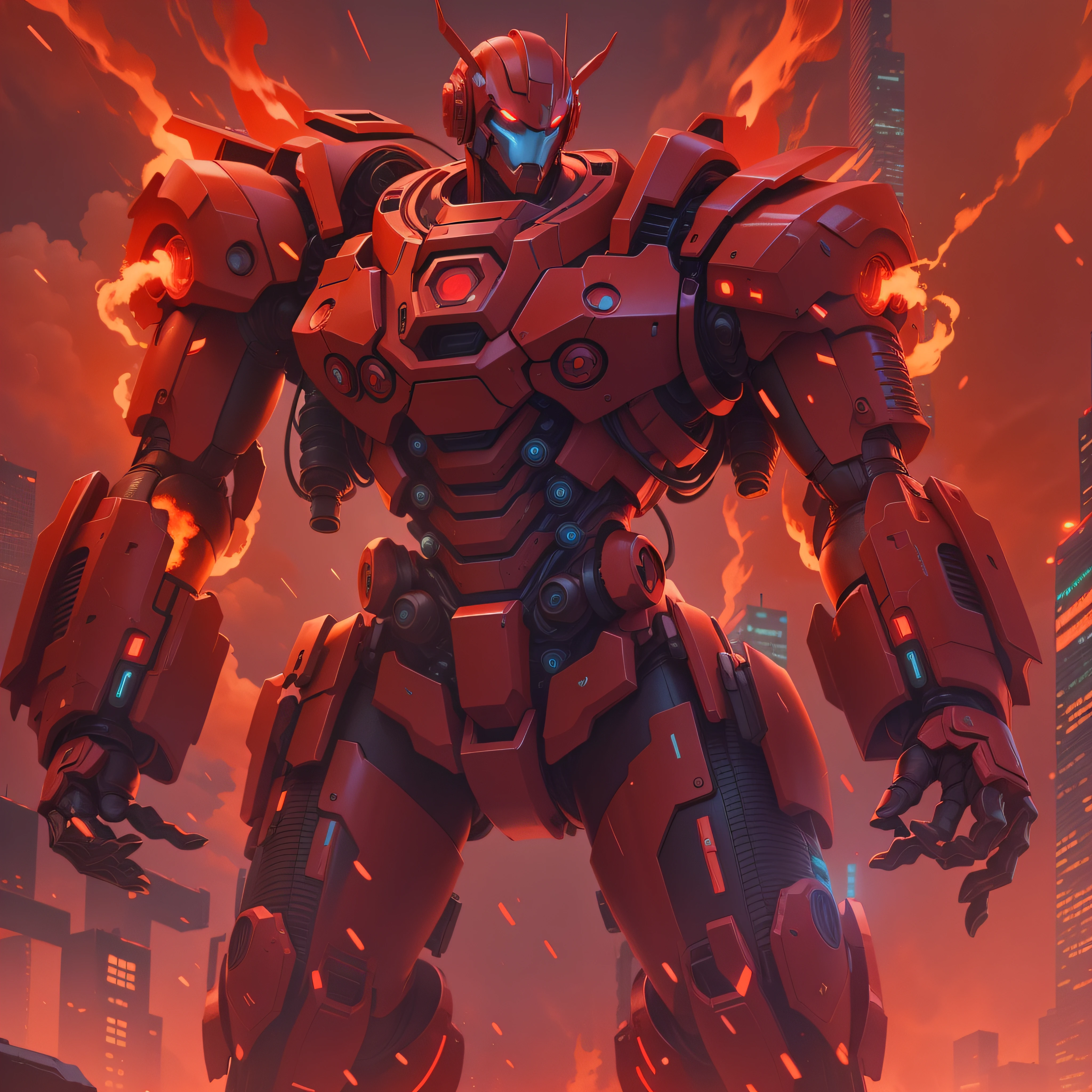 1 giant red robot, slick design cyberpunk, stunning gradient colors, stylized, ((battle pose, battle stance)) smoke, fire, raining
anime, masterpiece, best quality, (extremely detailed CG unity 8k wallpaper), (best quality), (best illustration), (best shadow), absurd res, realistic lighting, beautiful detailed glow