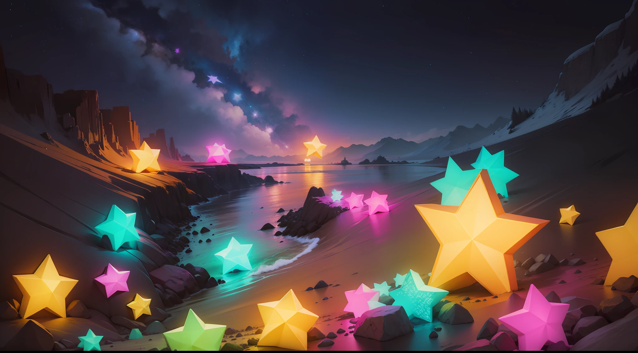 creative content creators, bright color, stars, rich