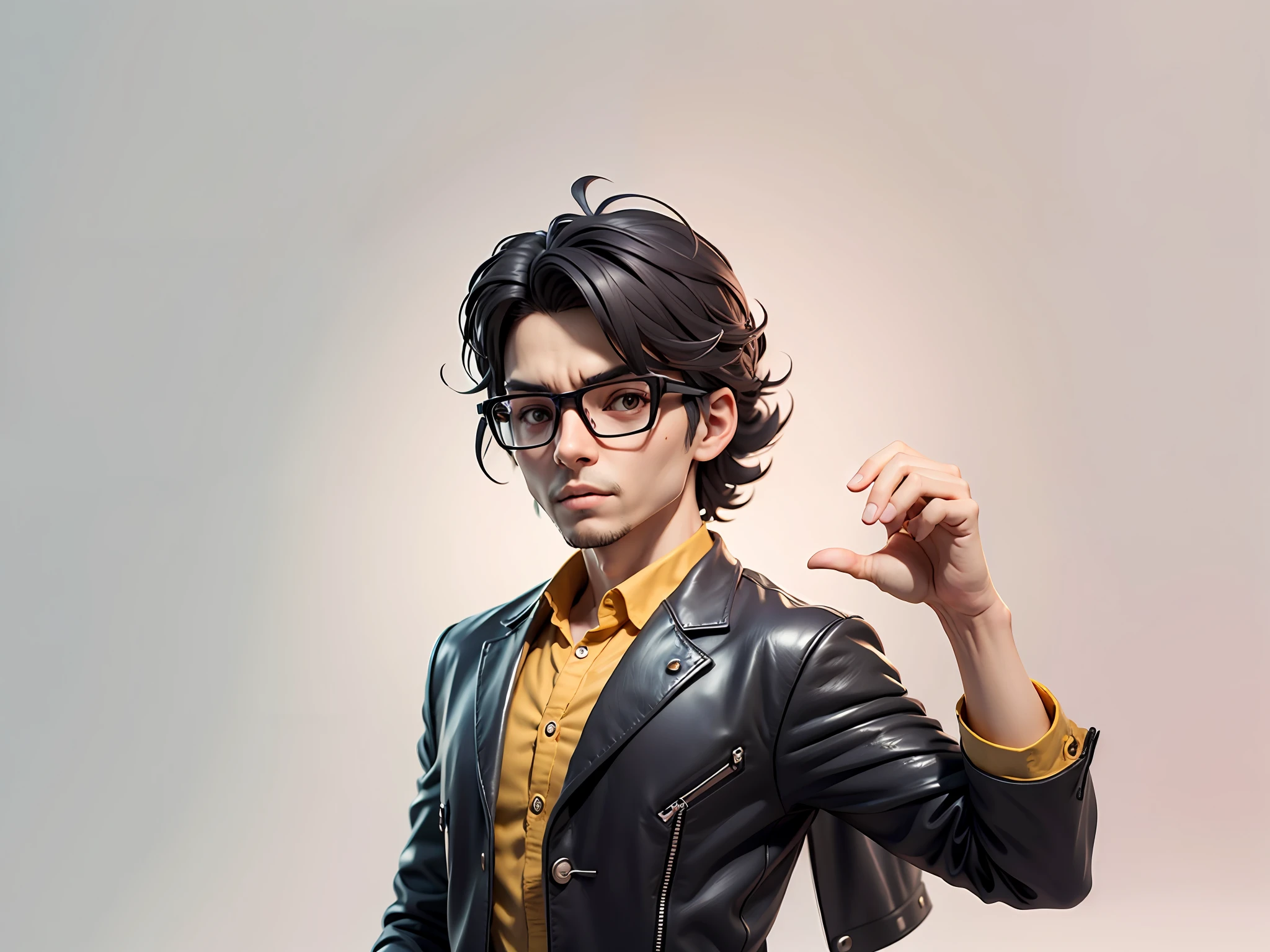Young man with oriental face in leather hat, tiger, oriental face in formal suit, short black hair, silver glasses, digital painting, 3D character design by Mark Clairedon and Pixar and Hayao Miyazaki and Akira Toriyama, the illustration is a high-definition illustration in 4K resolution with very detailed facial features and cartoon-style visuals.