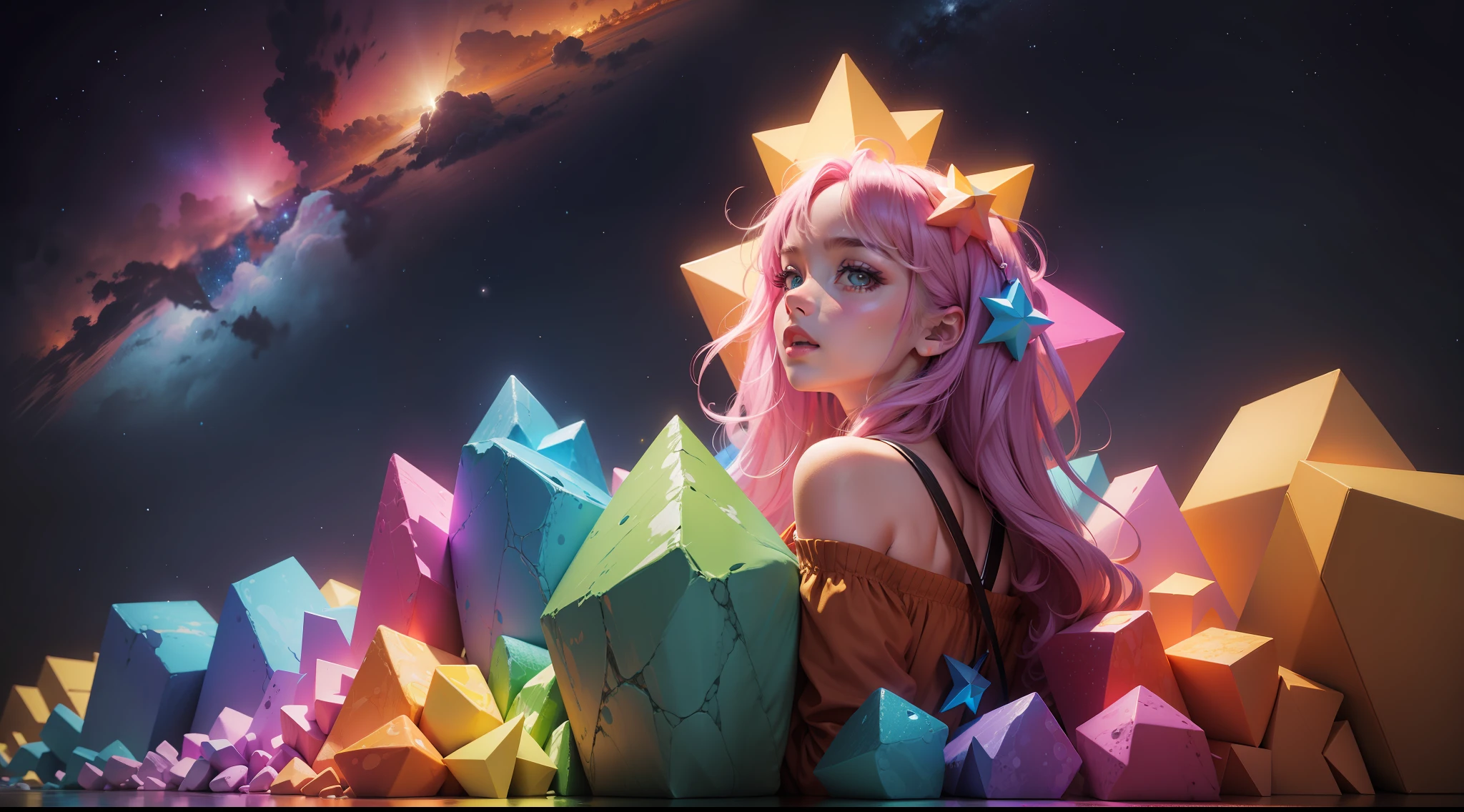 creative content creators, bright color, stars, rich, masterpiece