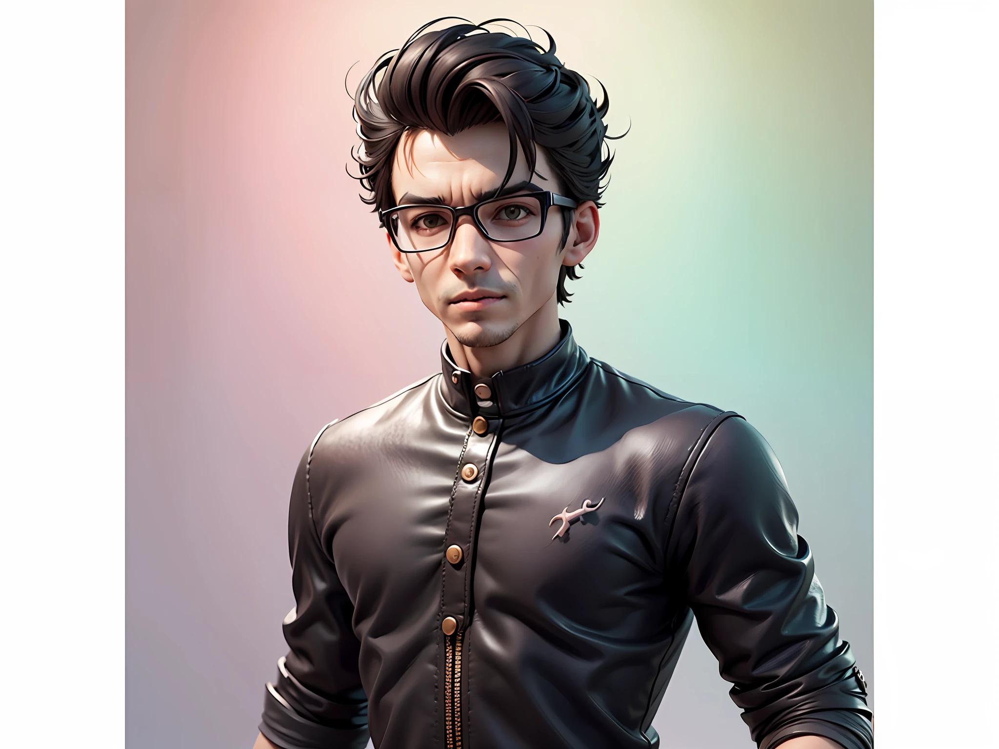 Young man with oriental face in leather hat, dragon, formal suit, short black hair, silver glasses, digital painting, 3D character design by Mark Clairedon and Pixar and Hayao Miyazaki and Akira Toriyama, the illustration is a high-definition illustration in 4K resolution with very detailed facial features and cartoon-style visuals.
