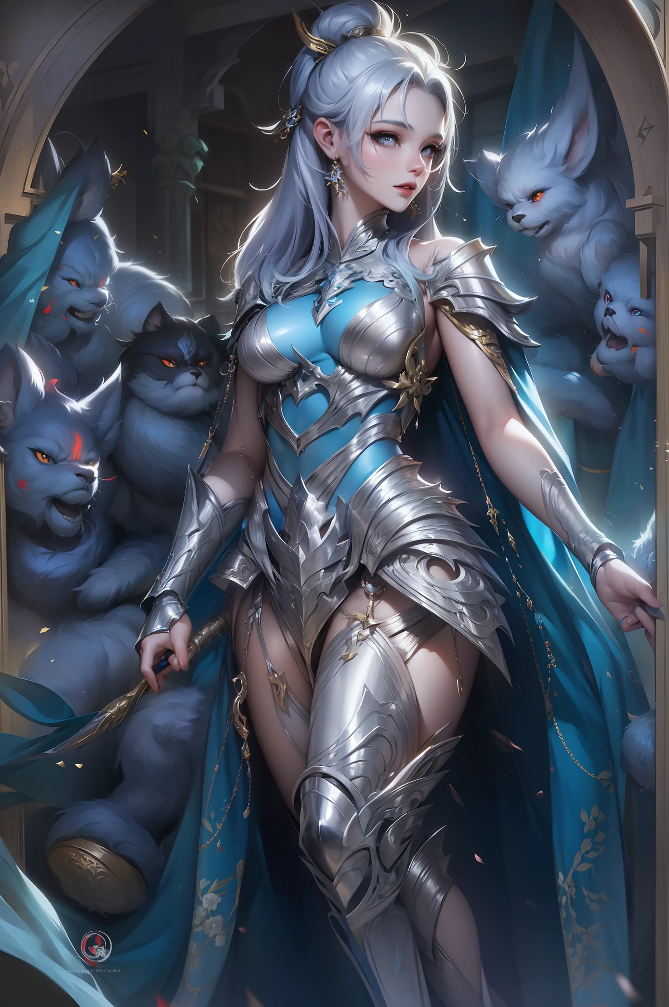 Full body standing painting,a close up of a woman in a silver and blue dress, chengwei pan on artstation, by Yang J, detailed fantasy art, Stunning character art, Fanart Meilleure ArtStation, epic exquisite character art, Beautiful armor, Extremely detailed Artgerm, Detailed digital anime art, Artgerm on ArtStation Pixiv, Armor Girl
