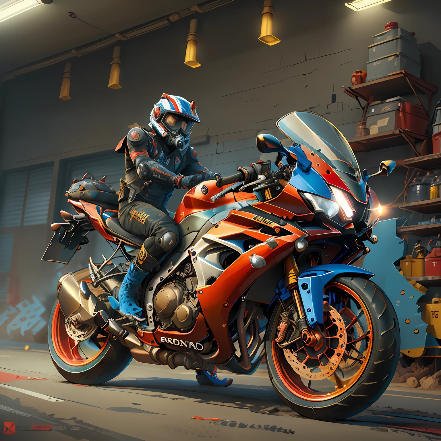 HONDA CBR 1000r,Vista Total Mad Max CogPunkAI ,Cores 64 k, ((vermelho,amarelo,portanto ,azul))portanto,4D ,
