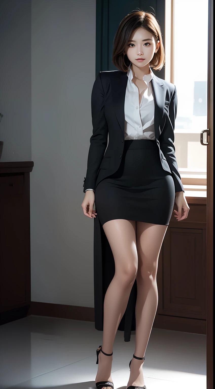 (Masterpiece:1.2), (Best quality), (Full body like:1.3) ,(Ultra detailed), (8K, Intricate), (Lens 135mm,F1.8), (Photorealistic)(Black background:1.3), Portrait photography,(Dynamic pose 1.2),Side lighting,Edges are lit,Best shadow,Area light source,Perfect anatomy,Perfect face shape,Perfect for women,First-class female body,Refines skin texture,Fine cloth pattern,Meticulous beauty,Delicate and delicate skin,highlydetailed skin,paleskin,Delicate hair,glistning skin,top Quority, realisticlying, 8K, k hd, 1 rapariga, (Full body like:1.3), schools,intense emotion, blazer jacket, 校服,Visible nipple, The skirt is boldly pulled up, (legs are open), The hairstyle is slightly shorter, Buttoned shirt flutters