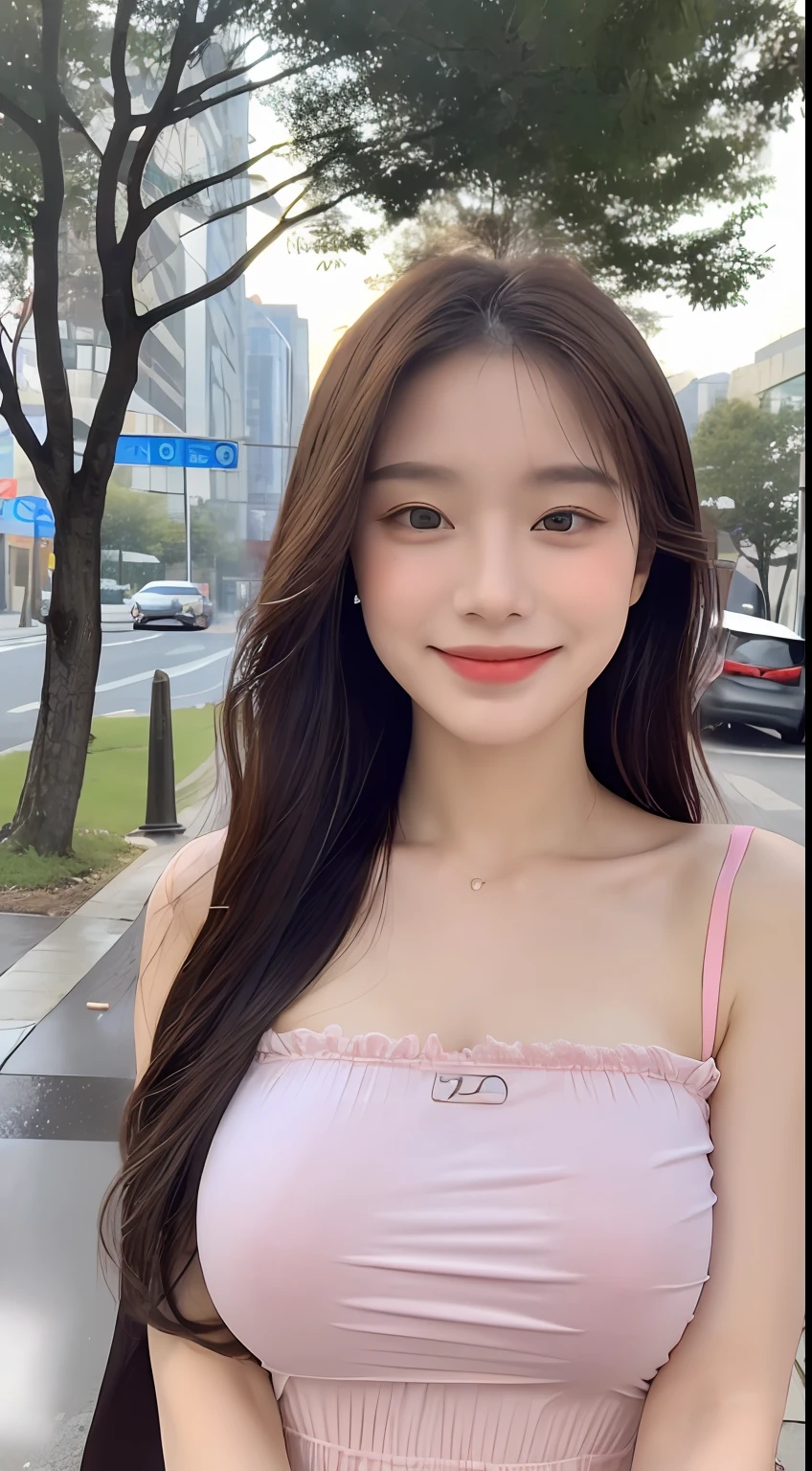 ((Bestquality, 8k, a masterpiece:1.3 pcs)), Focus:1.2, (nsfw:1.1),Perfect body beauty:1.4 pcs, hip,:1.2, ((length hair)), (Wet clothes:1.1) , (Rain, Street:1.3 pcs), Pink bandeau dress:1.1, huge tits,(protruding facial and skin texture, Detailed Eyes, Double eyelidd,hip,,Whiten skin,smile,、,、,