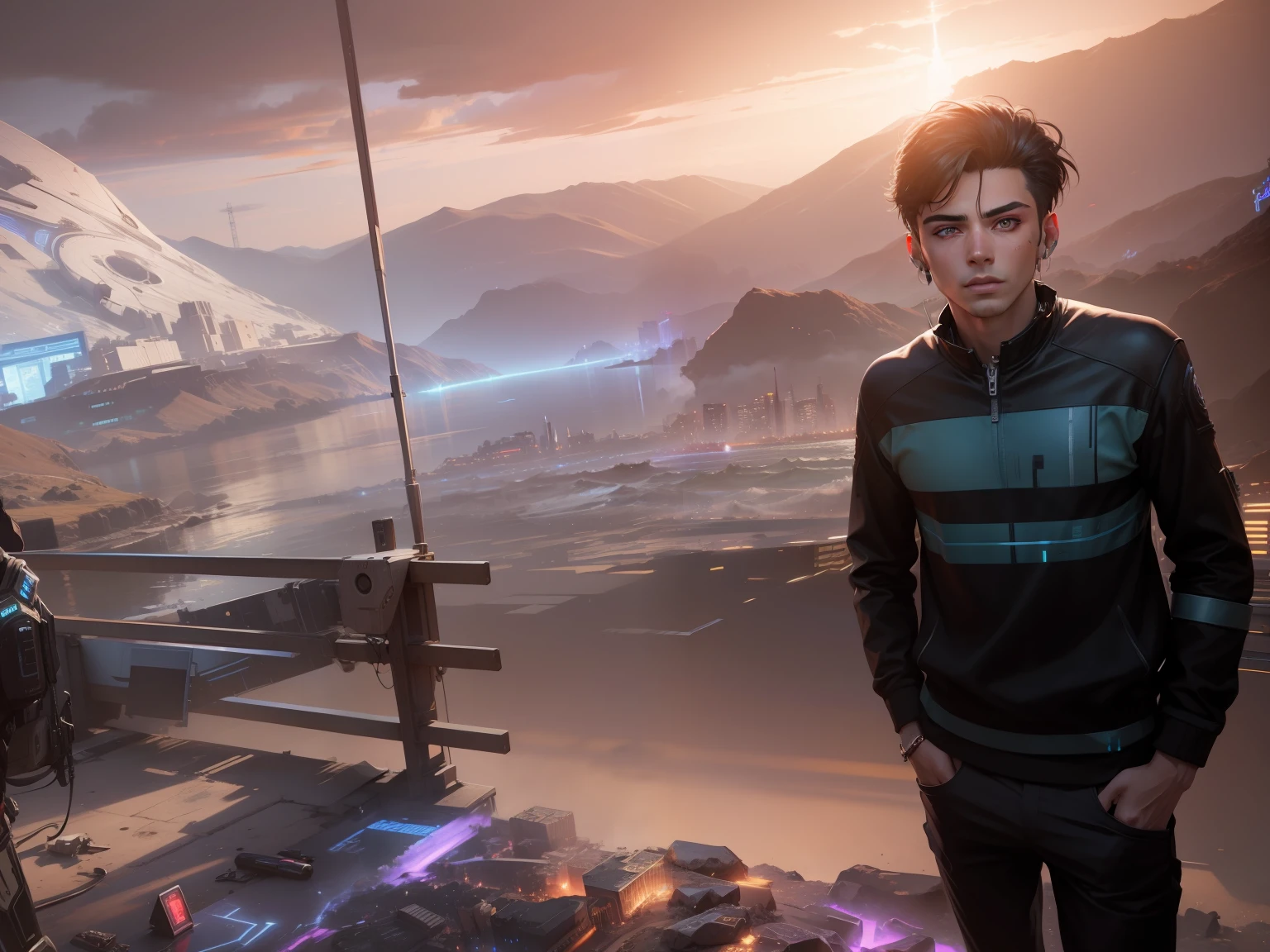 Change background cyberpunk handsome boy, realistic face, 8k, ultra realistic