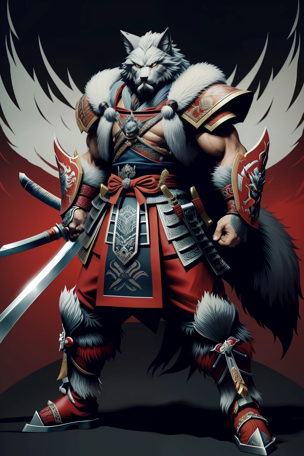 Wolf Beastman Samurai, masterpiece, super detail, best quality