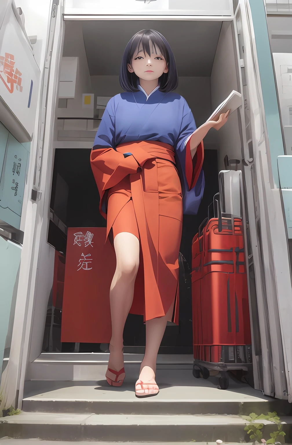 A woman in an elevator