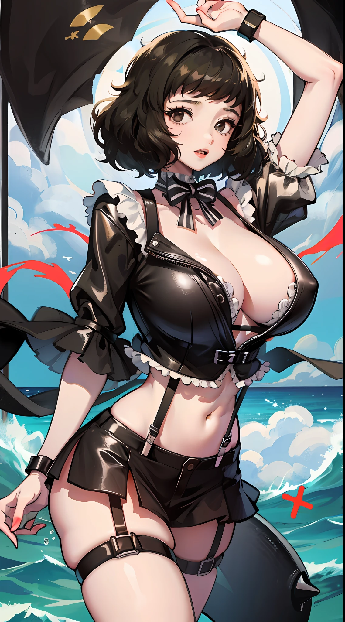 kawakami sadayo,Sex suspenders，Fleshy thighs，Ocean park，busty figure，C cup