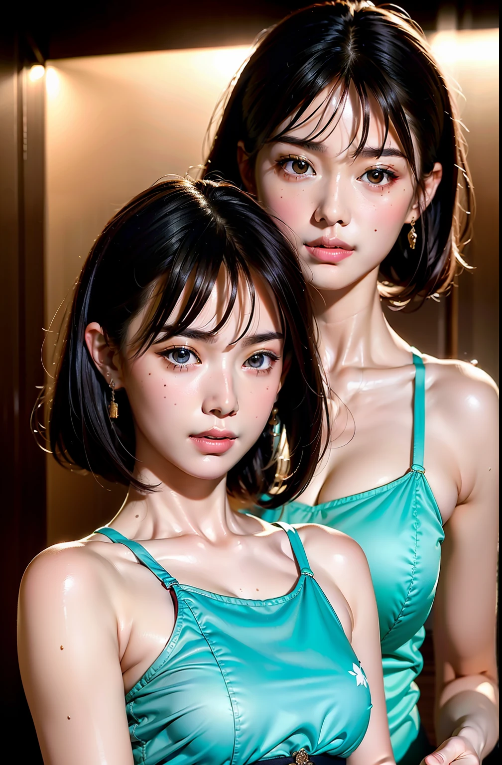2 Chinese girls 18 years old Beautiful eyes,duo,raw photograph,real skin, delicate face, full body picture, hanfu, clothing details, skin details, slim body, delicate and delicate, short hair, black hair, blunt bangs ,beauty, best quality, super detailed, masterpiece, fine detail, high resolution, 8k wallpaper, realistic details, skin details, super detailed, high resolution, extremely detailed, cinematic lighting texture, beautiful, perfect, hd