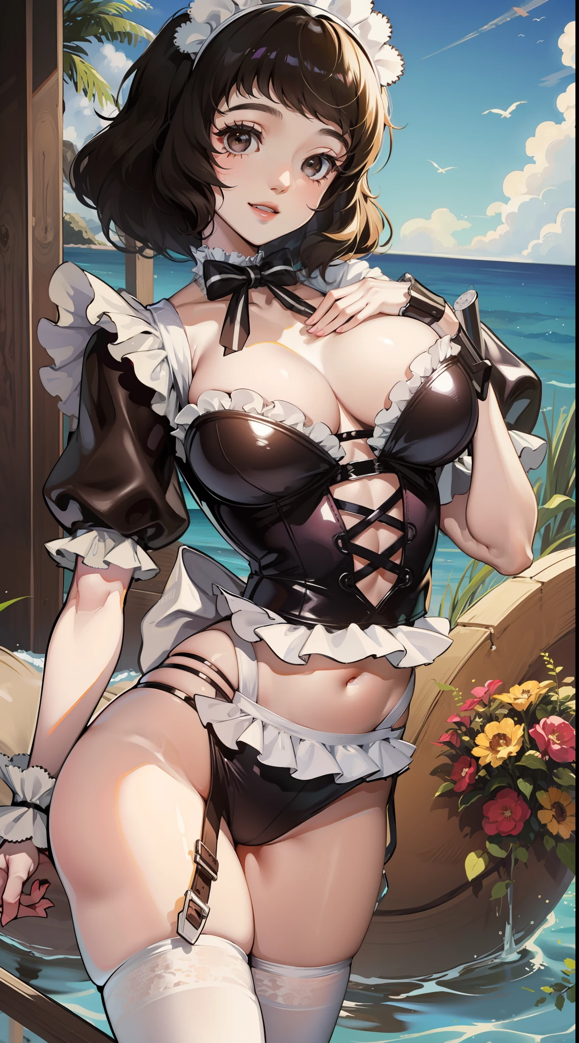 kawakami sadayo,the maid outfit,Happy,Fleshy thighs,Ocean park,busty figure,C cup