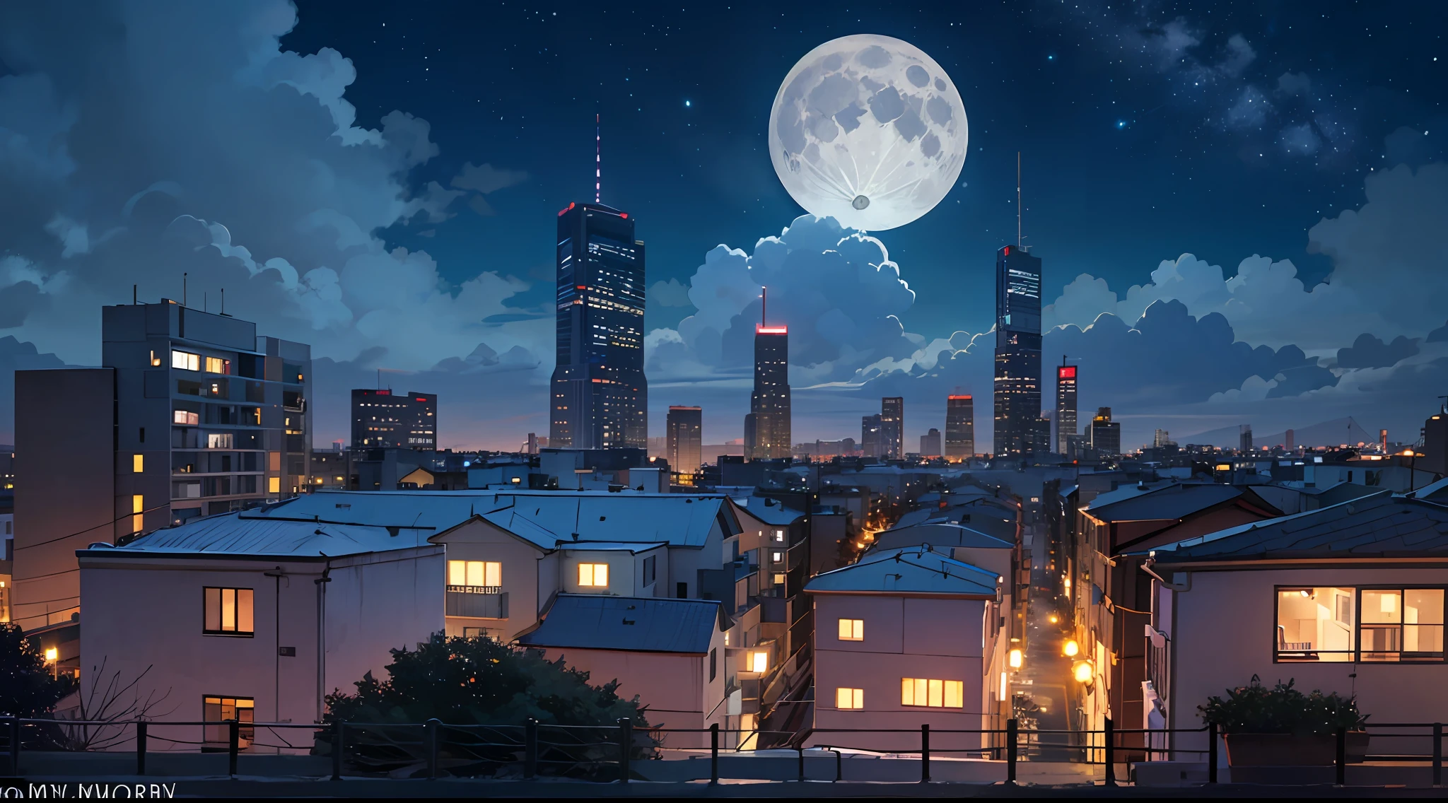 cozy studio apartment overlooking the city at moon light night --auto --s2