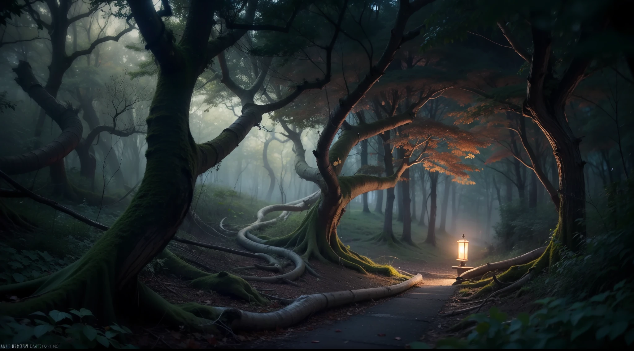 In the dark and mysterious forest、Mystical、magia、Very realistic, Photography, One-person viewpoint, Super Detail, high detailing, High quality, in 8K