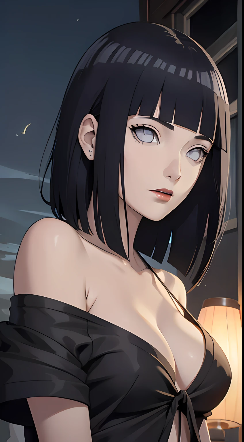 tmasterpiece, Johnny Depp walks across the beach at night among fireflies，brassier，sea beach，nigth, (high detal:1 1), Rough face, Natural skin, high qulity, NSFW,Naruto，Hinata，Black color hair，Straight hair，upperbody closeup，White eyes，Black pants，（Large breasts:1.1），(Skinny figure:1.4)，(Red lips:1.3)，（Off-the-shoulder attire:1.5），(比基尼:1.5)，（ssmile:1.5），(Be red in the face:1.4)，（cleavage:1.4），Purple clothes，beautidful eyes, (Detailed face and eyes), (the face: 1 2), noises,Extra, real photograph, .................................PSD, Lamp film photography, sharp fokus, contrasty lighting, Delicate skin, High resolution 8K, insanely details, realisticlying, professional photoshooting, 8K  UHD, SLR camera, softlighting, high high quality, filmgrain, Fujifilm XT3，Keep one's mouth shut，particle fx