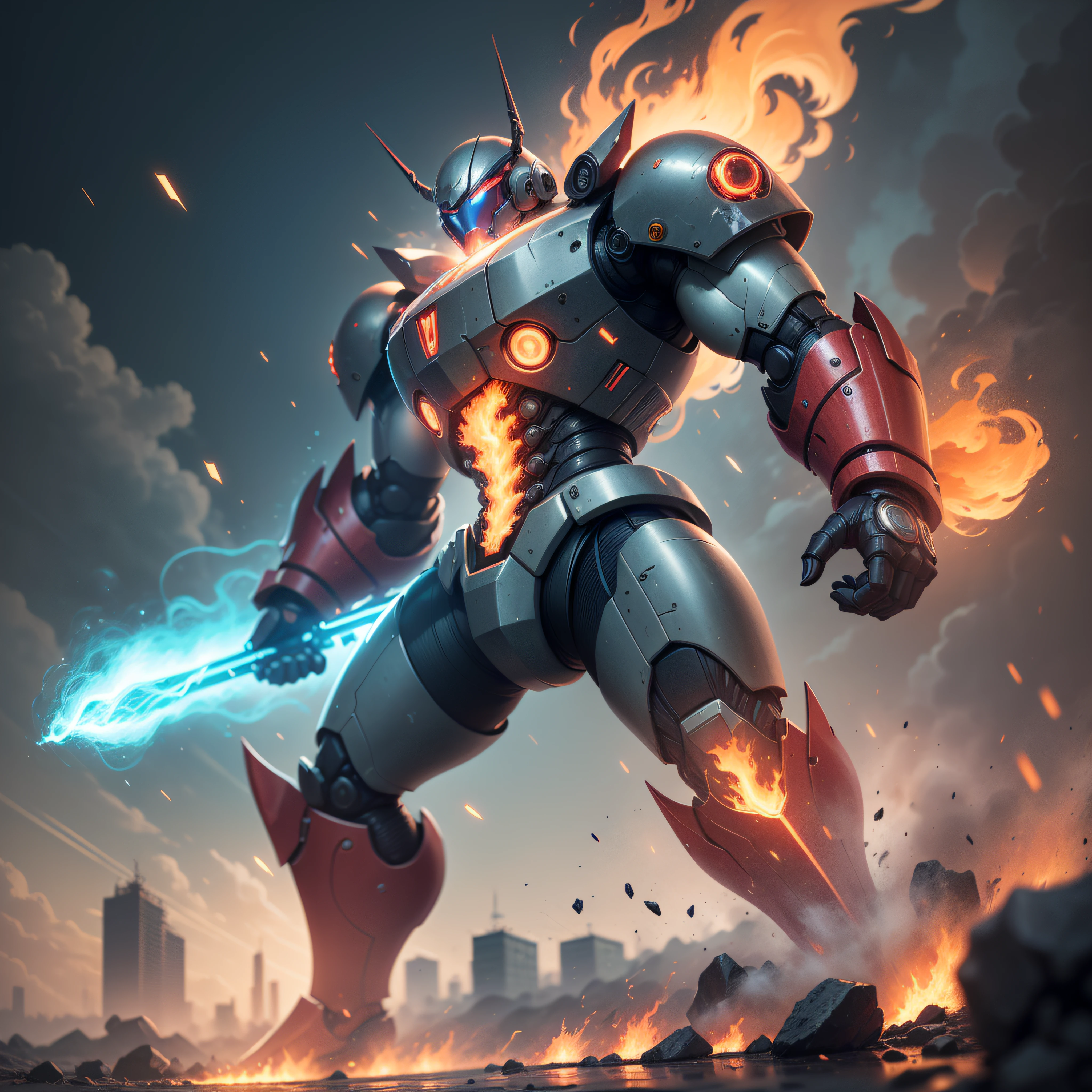 1 giant red robot, slick design cyberpunk, stunning gradient colors, stylized, ((battle pose, battle stance)) smoke, fire, raining
anime, masterpiece, best quality, (extremely detailed CG unity 8k wallpaper), (best quality), (best illustration), (best shadow), absurd res, realistic lighting, beautiful detailed glow