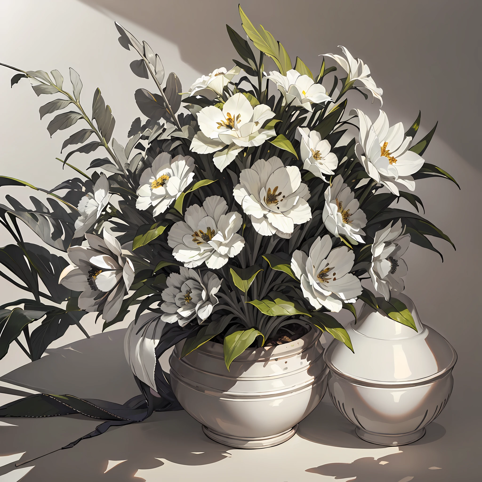 【Highest Quality, masutepiece】 (Gray white background:1.7), Potted flowers