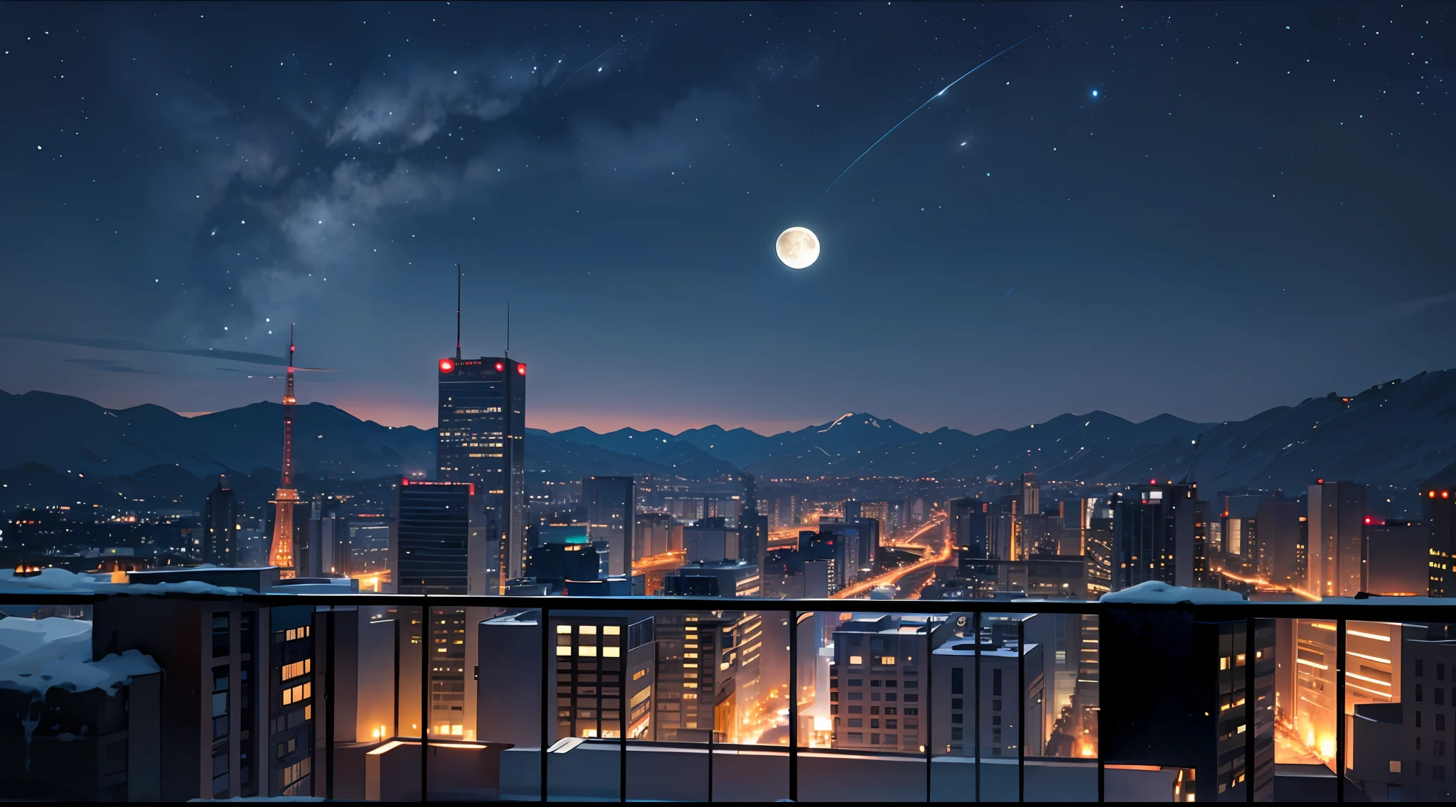 cozy studio apartment overlooking the city at moon light night --auto --s2