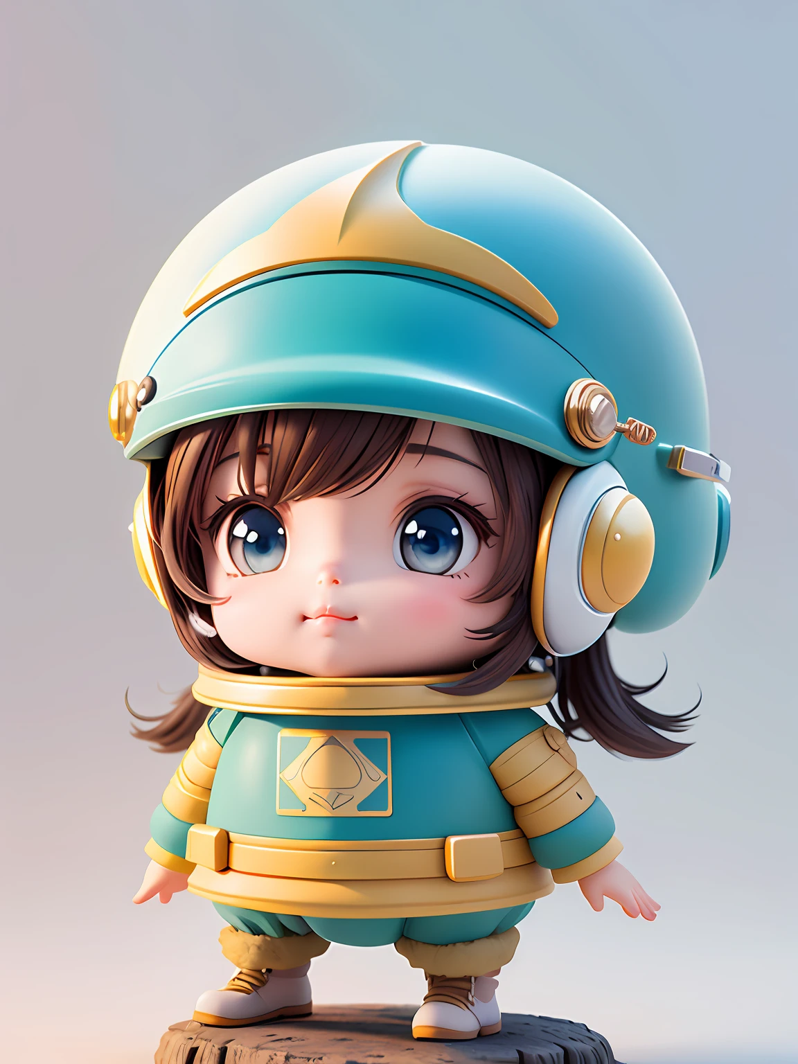 There is a chick with helmet and helmet, dwarf, cute 3d rendering, chick looking up, portrait anime space cadet chick, cute 3d anime chick rendering, cute detailed digital art, explorer mini cute chick, 3d rendering stylized, 3d rendered character art 8k, cute digital painting, anime style 3d, super detailed rendering