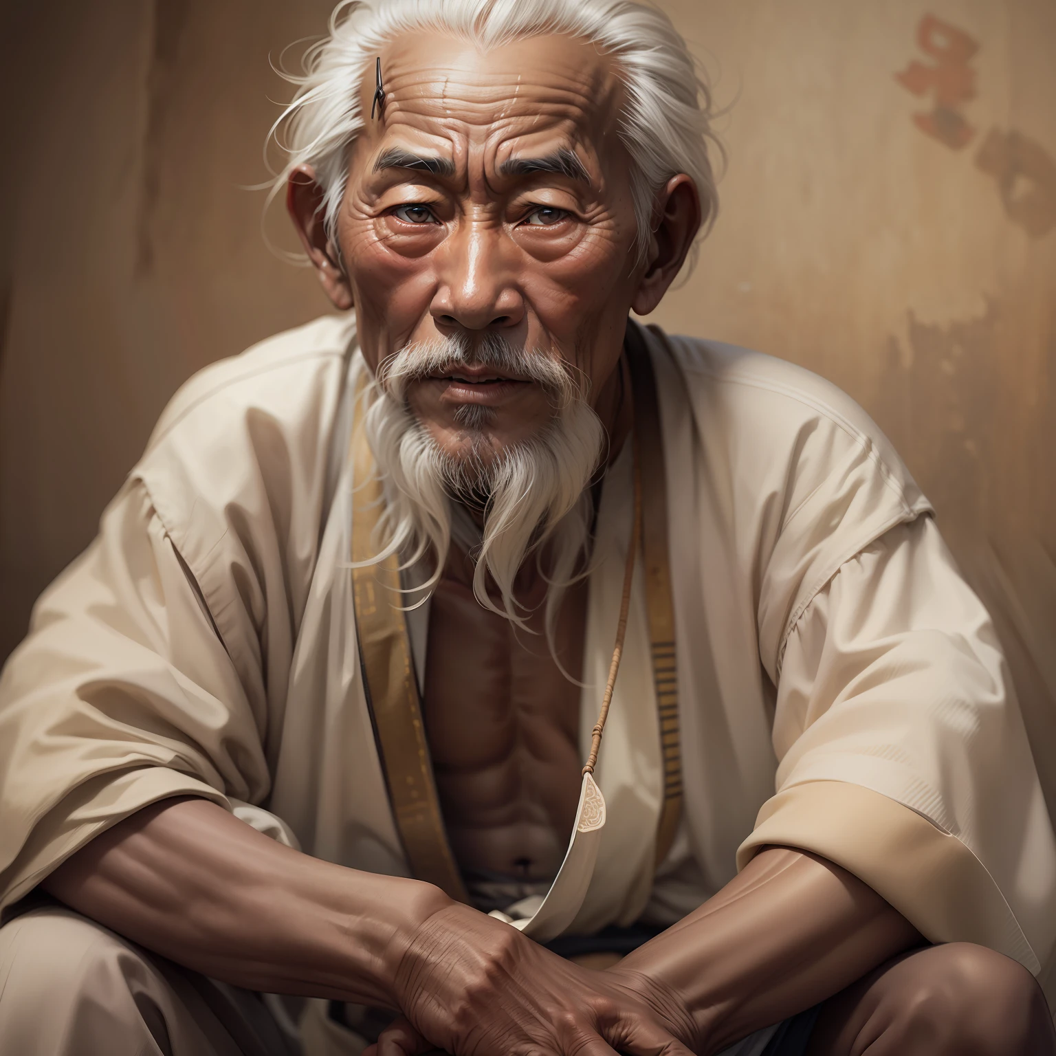 Chinese old man two old man old man peasant rough dark skin sexy white loin cloth