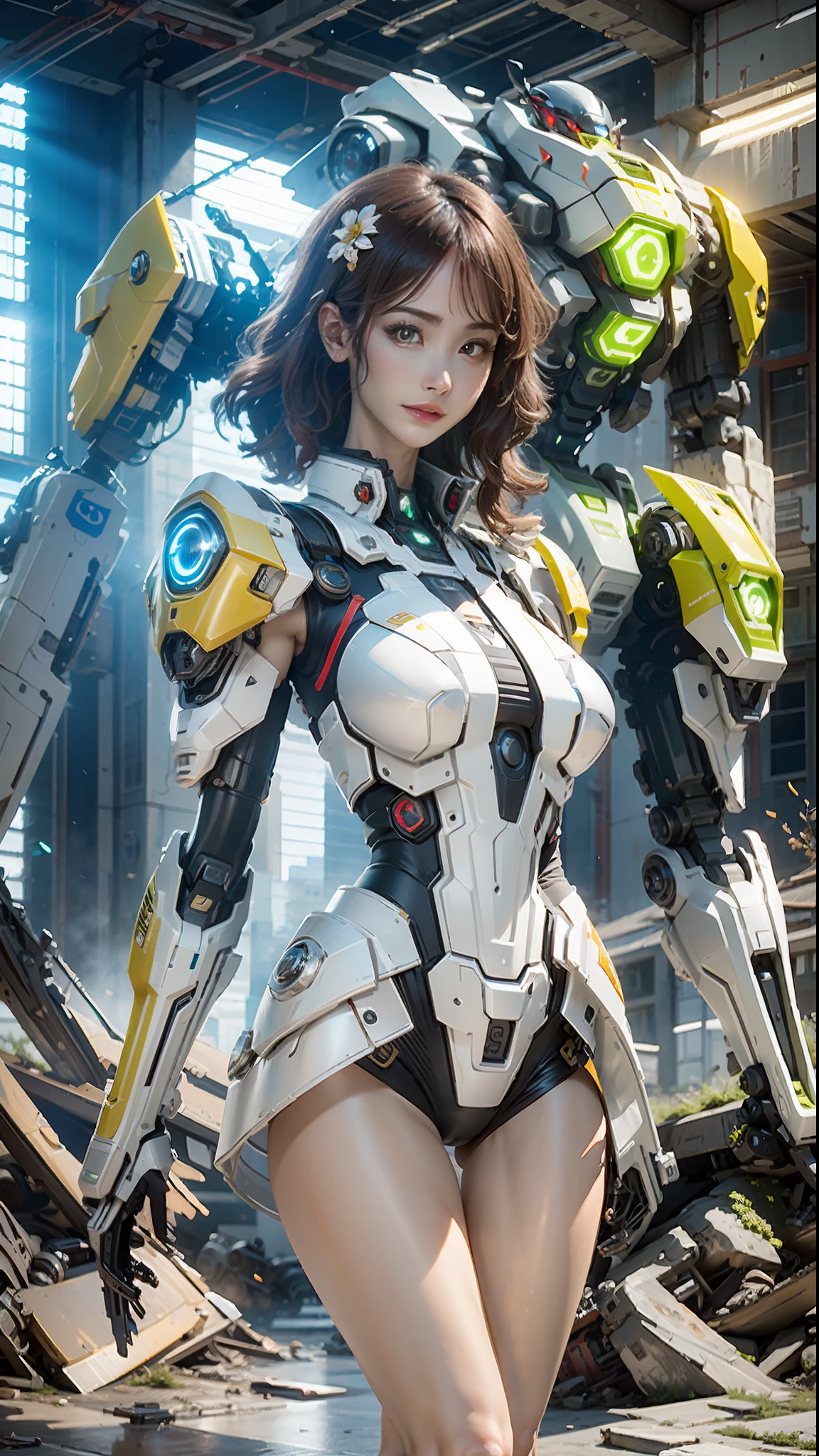 ((Best quality)), ((masterpiece)), (highly detailed:1.3), 3D,Shitu-mecha, beautiful cyberpunk women with her mecha in the ruins of city from a forgoten war, ancient technology,HDR (High Dynamic Range),Ray Tracing,NVIDIA RTX,Super-Resolution,Unreal 5,Subsurface scattering,PBR Texturing,Post-processing,Anisotropic Filtering,Depth-of-field,Maximum clarity and sharpness,Multi-layered textures,Albedo and Specular maps,Surface shading,Accurate simulation of light-material interaction,Perfect proportions,Octane Render,Two-tone lighting,Low ISO,White balance,Rule of thirds,Wide aperature,8K RAW,Efficient Sub-Pixel,sub-pixel convolution,luminescent particles,light scattering,Tyndall effect