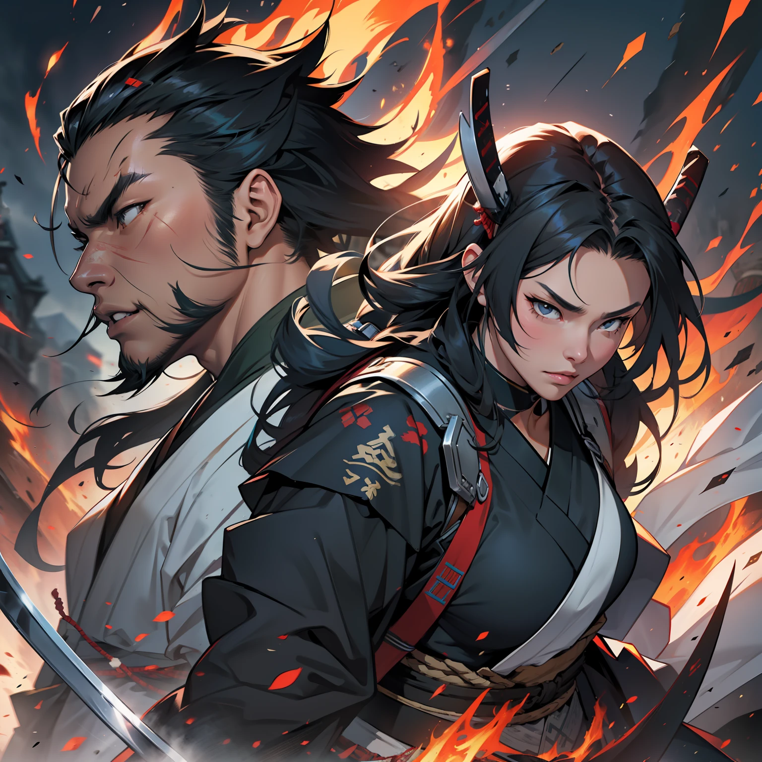 asian female, future, science fiction, huge robots, samurai, samurai action movie, katanas, swords, fight, fight, explosions