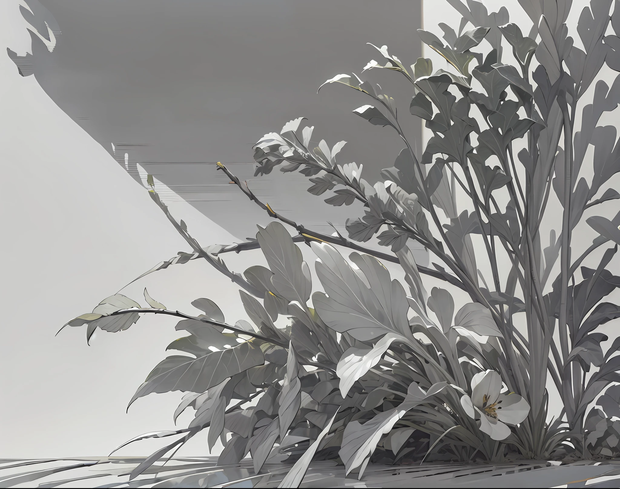 【Highest Quality, masutepiece】 (Gray white background:1.7), A bunch of herbs is placed
