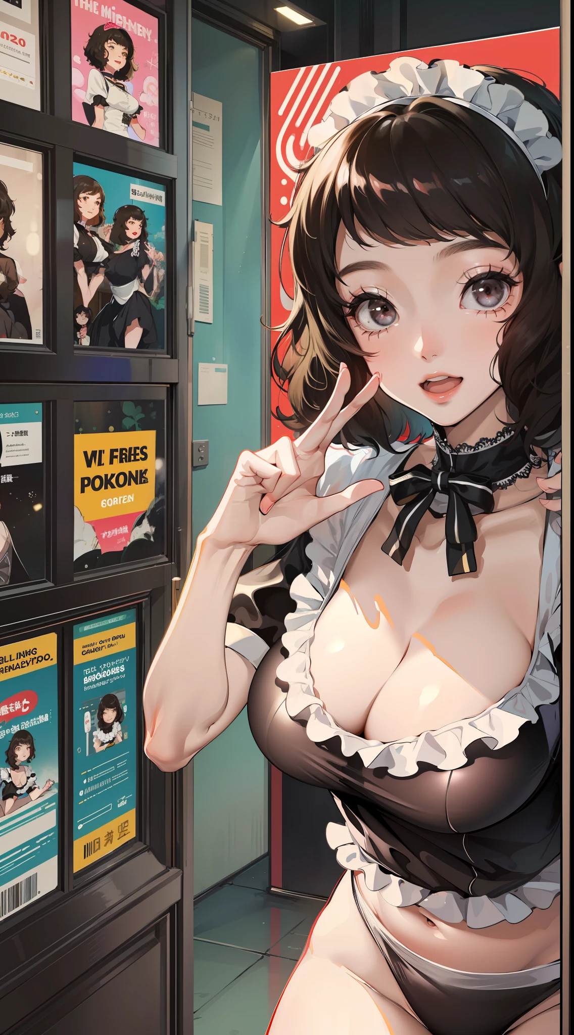 kawakami sadayo,the maid outfit,ssee-through,cheerfulness,Fleshy thighs,Pose,Pubic hair is dense,Poster publicity style,Ocean park,busty figure,C cup