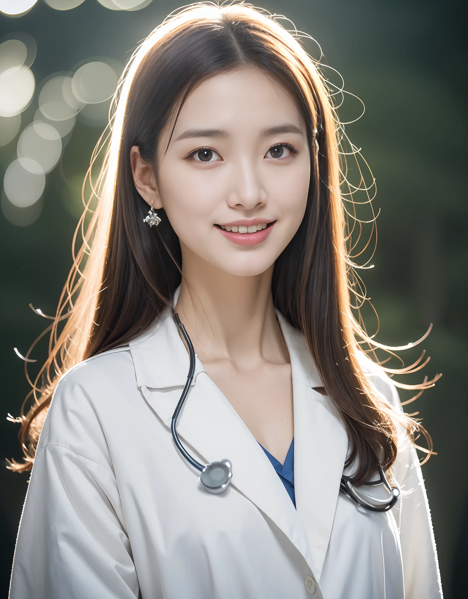 ((female doctor, resident)), hair behind ear, happy tears, streaming tears, (ight smile, shy:1.15), Surrealism, Realism, depth of field, cinematic lighting, backlighting, symmetry, bokeh, f/1.8, Eye-Level Shot, 85mm, Hasselblad, UHD, masterpiece, high quality, high details, best quality, highres, HD, 16k, 8k, 4K, award winning, unity, an extremely delicate and beautiful, extremely detailed, Amazing, finely detail, masterpiece, best quality, official art, absurdres, incredibly absurdres, huge filesize, ultra-detailed, highres, extremely detailed, beautiful detailed girl, extremely detailed eyes and face, beautiful detailed eyes, light on face, 18 years old, (white doctor coat:1.5), (surgical gown:1.3), (blonde long straight hair:1.2), (slender:1.15), (huge-breasted:1.25), (narrow waist:1.15), clinic room background:1.25, detailed background, cowboy shot, low angle, from below,