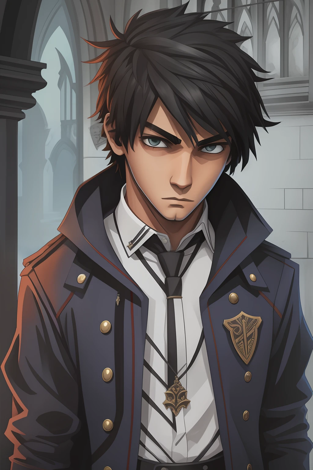 Fransino Gothic style high school boy, personagem 2d, estilo quadrinhos