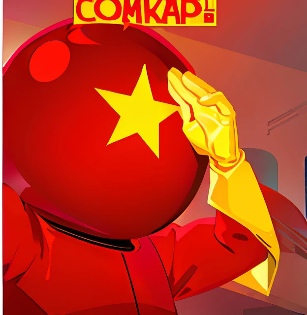 Communism, The astronaut,comic strip,There are stars on the helmet,Red coat,Yellow gloves,Saluting