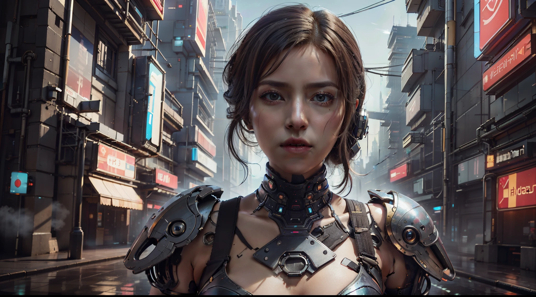 HighestQuali,BestWorks,A masterpiece,RAW photo effect,Realistic Photo Effect,Super high detail,super-fine,The city of the future,the night,cyber punk perssonage,Mature woman,(Close portrait:1.3),Large breasts,dynamicposes,looks into camera,dramatics,fumo,steampunc,complex patterns, Description of the Ultrra precise pointer, Photorealistic, Super detail, Masterpiece, Best quality, A high resolution, 8K,Best quality at best,tmasterpiece,ultra - detailed,volumettic light,Background bokeh