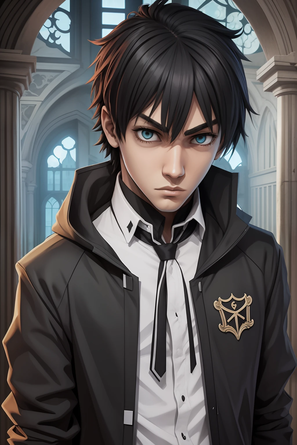 Fransino Style Gothic High School Boy, personagem 2d, estilo quadrinhos