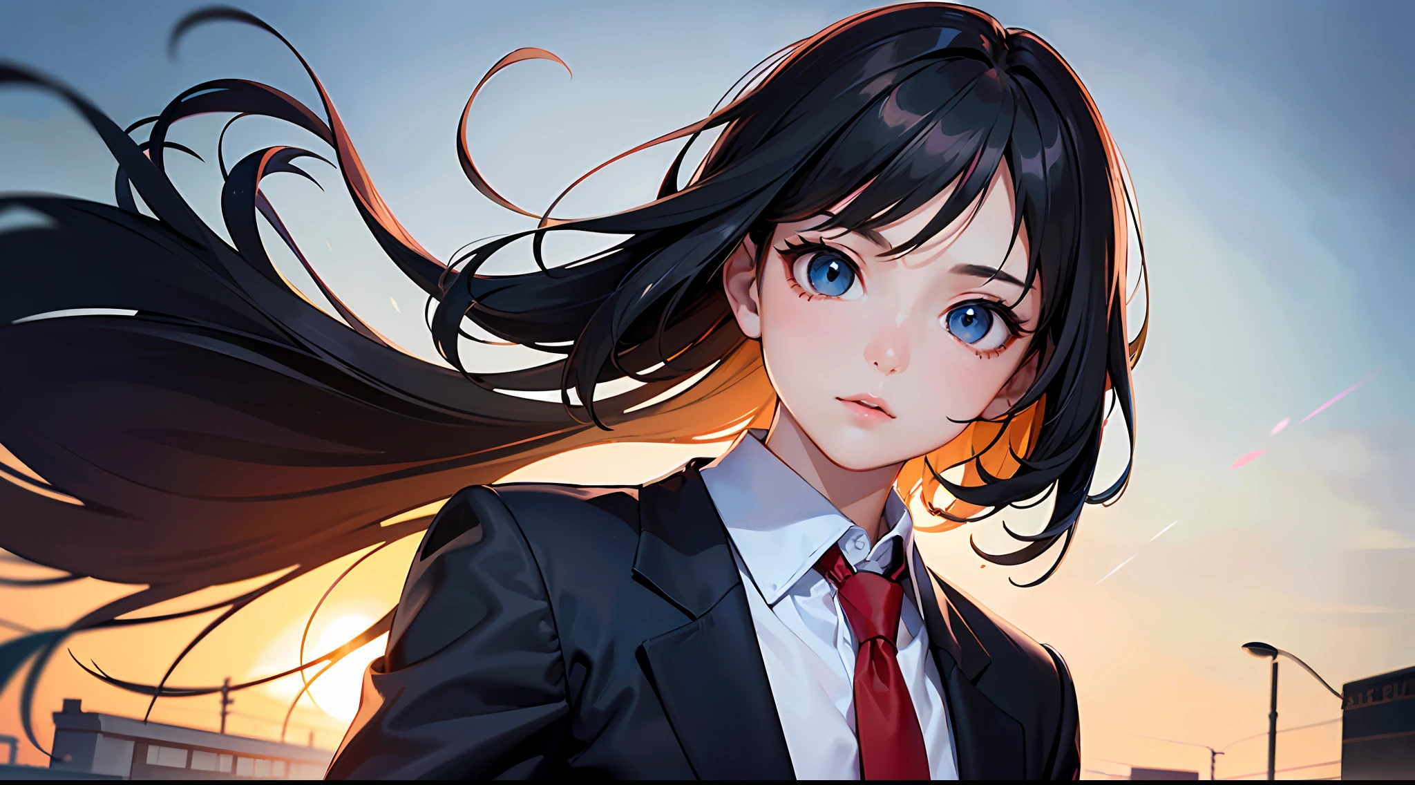 (Masterpiece, top quality, highly detailed CG,ultra detailed beautiful face and eyes , super detailed, intricate details:1.2), 8k wallpapers, elaborate features,
(1 person, solo:1.4)perfect cartoon illustration,(1 person, solo:1.4)
(realistic textures:0.8), high res, cute, (vivid colors, dynamic lighting:1.0), (high contrast:0.8),young boy, tall, waving, short hair, dark eyes, school uniform, black blazer (1.2), black slacks, white shirt (1.1), red tie, school gate, sun, dispersion of light, wind blowing