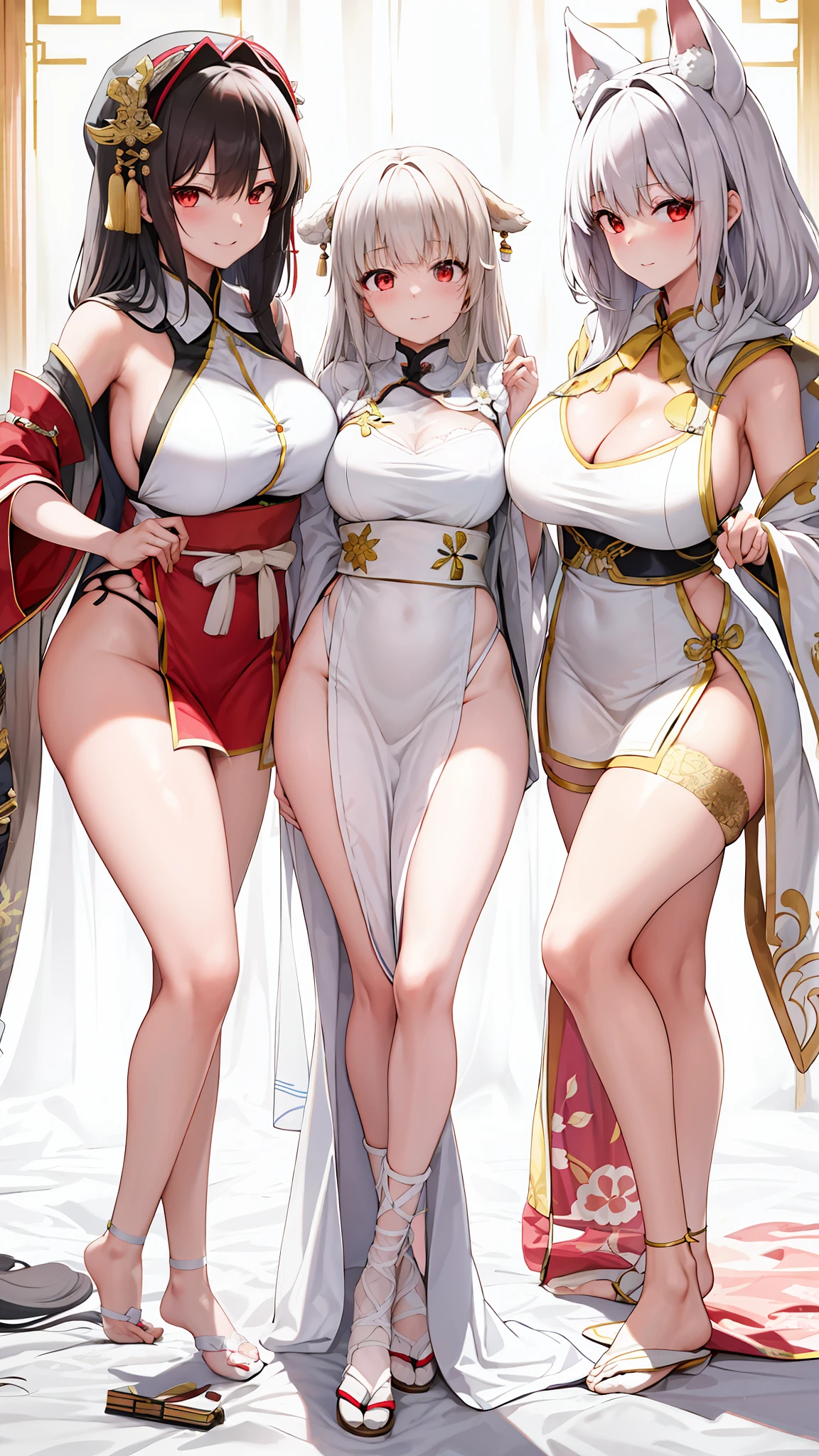 tmasterpiece,8K,Half realistic,4K,RTX,Shaders,brilliant texture work,beauitful face,Hair accessories,独奏,looking at viewert,ssmile,Shut your mouth,cparted lips,hair adornments,choker necklace,jewely,long whitr hair,耳Nipple Ring,Chinese outfit,ultra - detailed,The inserts are very delicate and beautiful,dynamic angle,floatking,美丽细致的眼睛,Detailed light,3个女孩,Large chest,爆乳,big assa,Floating hair,glowing light eyes,Black hair,eye glass,比基尼,Hood cloth,Lace lingerie big breasts,Blushlush,
,ultra - detailed,illustratio,Extremely refined and beautiful,dynamic angle,floatking,美丽细致的眼睛, Detail light 3 girls,Large chest,爆乳,Floating hair,glowing light eyes,锁链,Hood cloth,Black color hair,extra very long hair,banya,Red eyes,Black bikini,female emperor,superior,Humiliated,ligne,diadems,exposed bare shoulders,The waist is slender,Crispy breasts towering,The neckline is low,Plump breasts,cleavage,shrine maiden clothe,Japan Priestess,