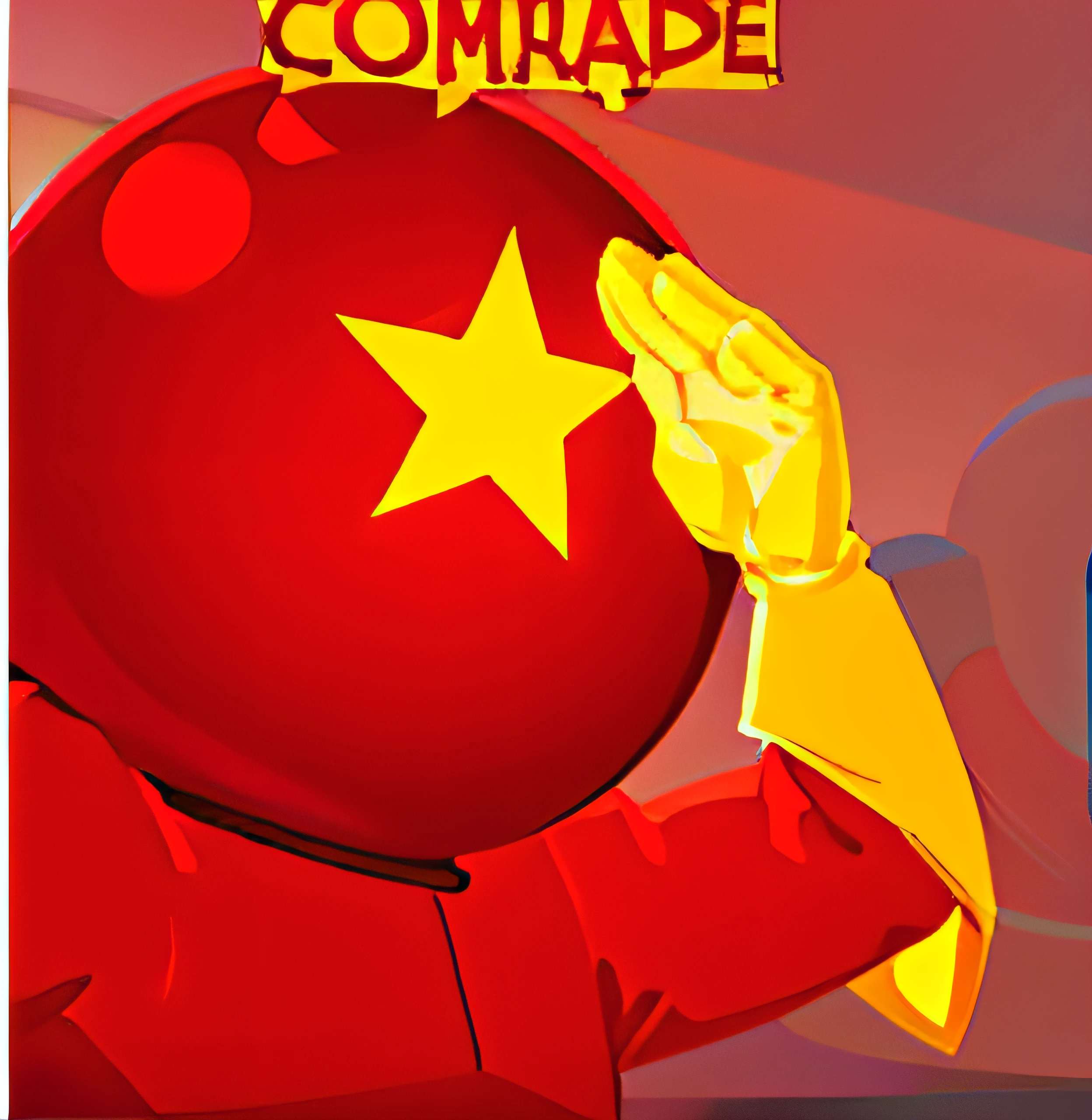 communism, The astronaut,comic strip,There are stars on the helmet,Red coat,yellow gloves,saluting